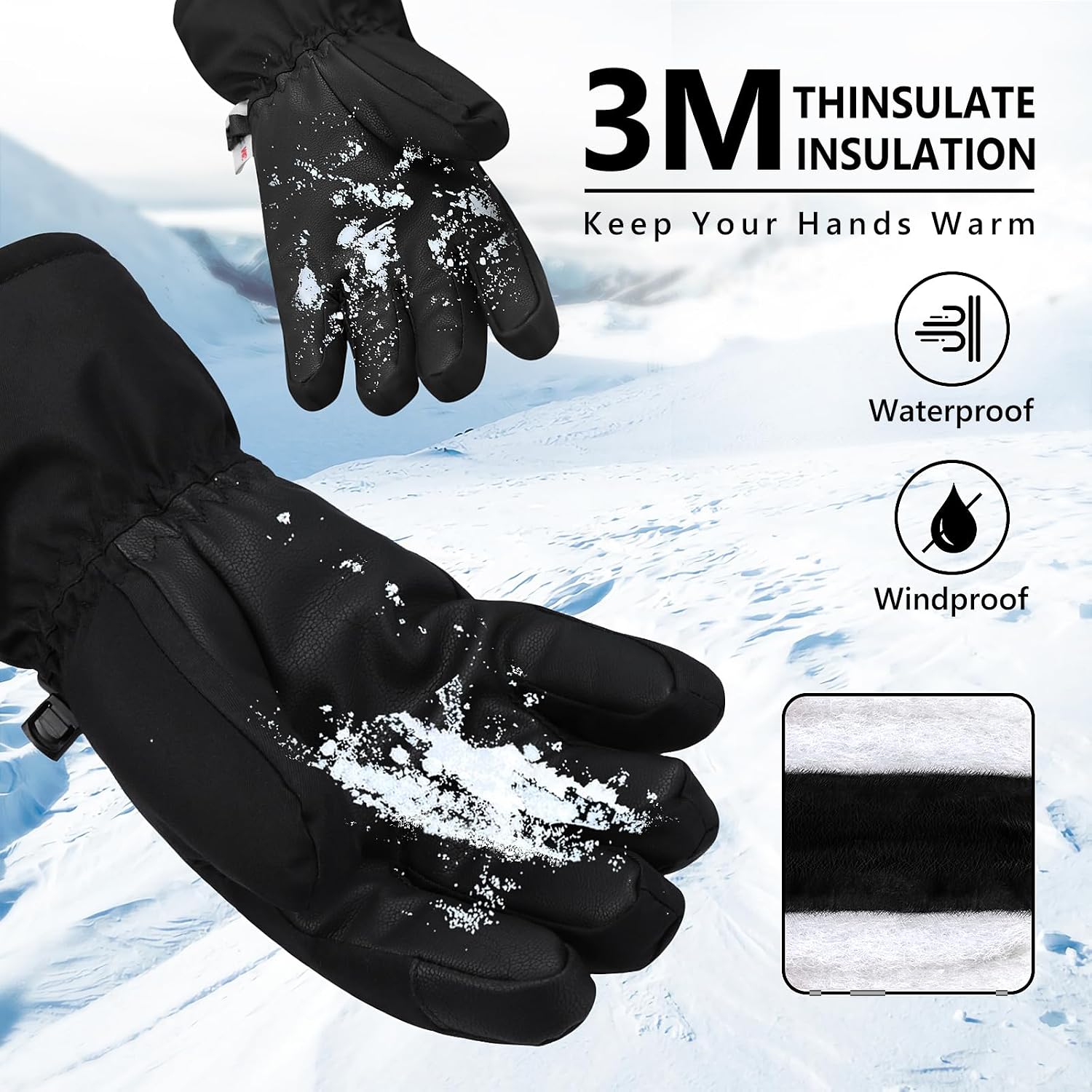 Detalle de Ski Gloves Warmest Waterproof Breathable Snow Gloves