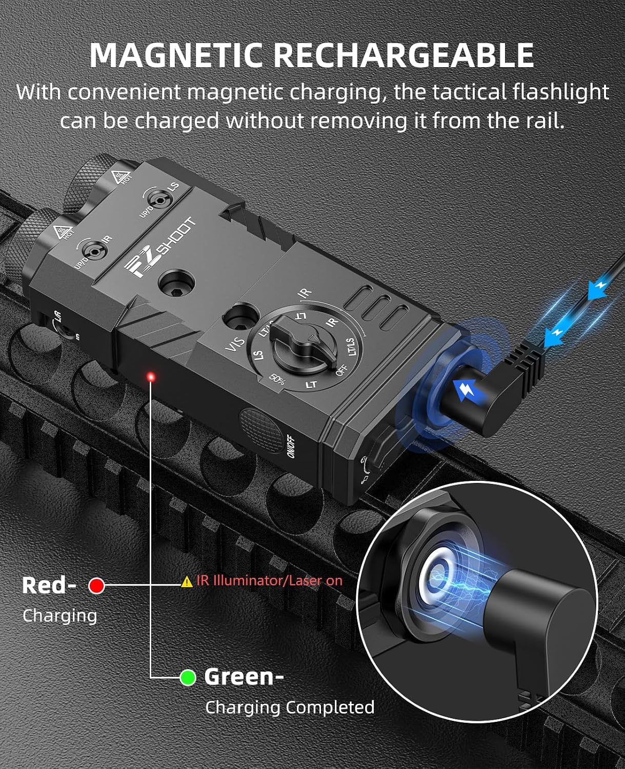 Detalle 1 de EZshoot 7018 4-in-1 Rifle Light with Green and IR Lasers, 1600 Lumens