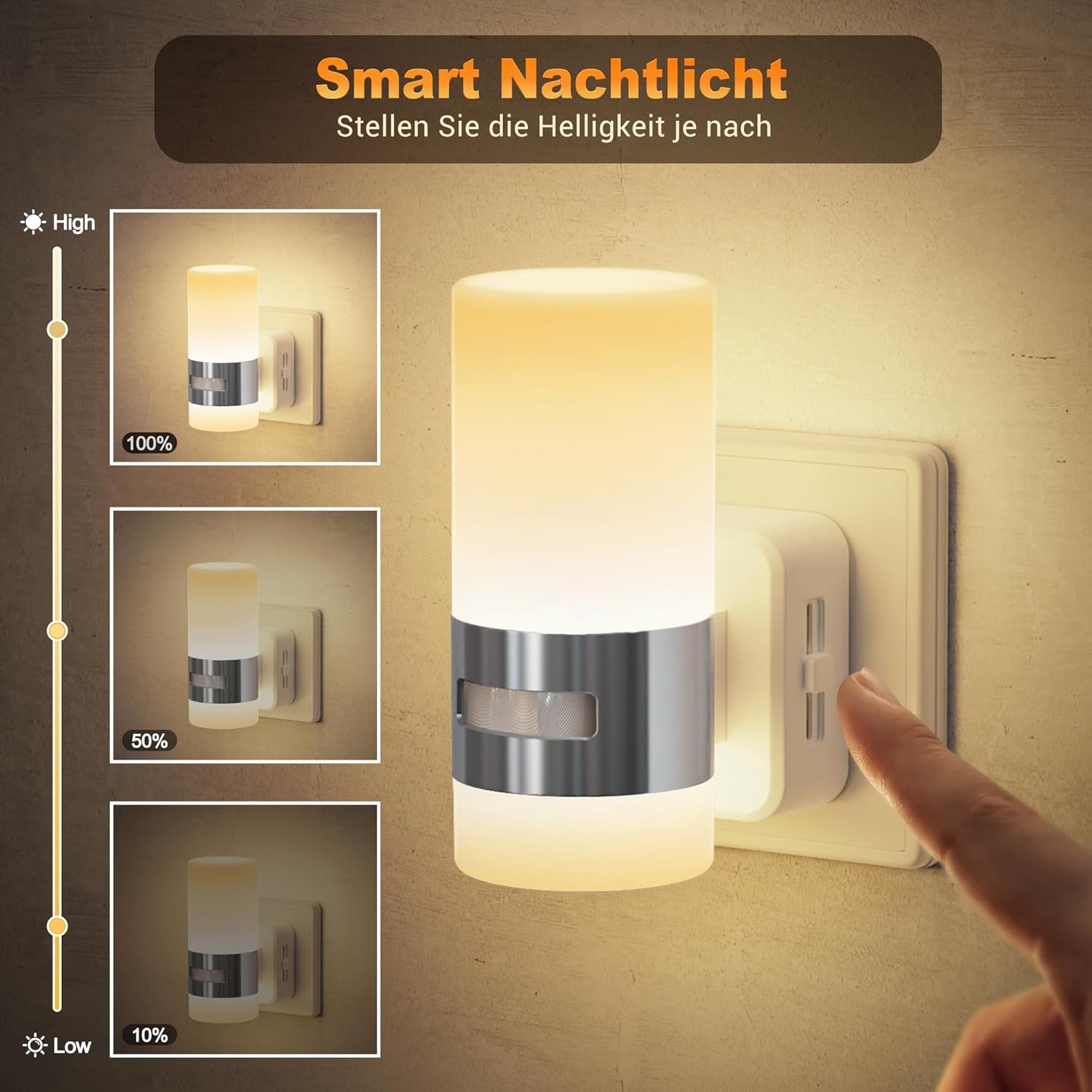 Thumbnail 3 de JandCase Nachtlicht Steckdose Bewegungsmelder – 0–100 lm, 3 Modi, warmweiß 3000K