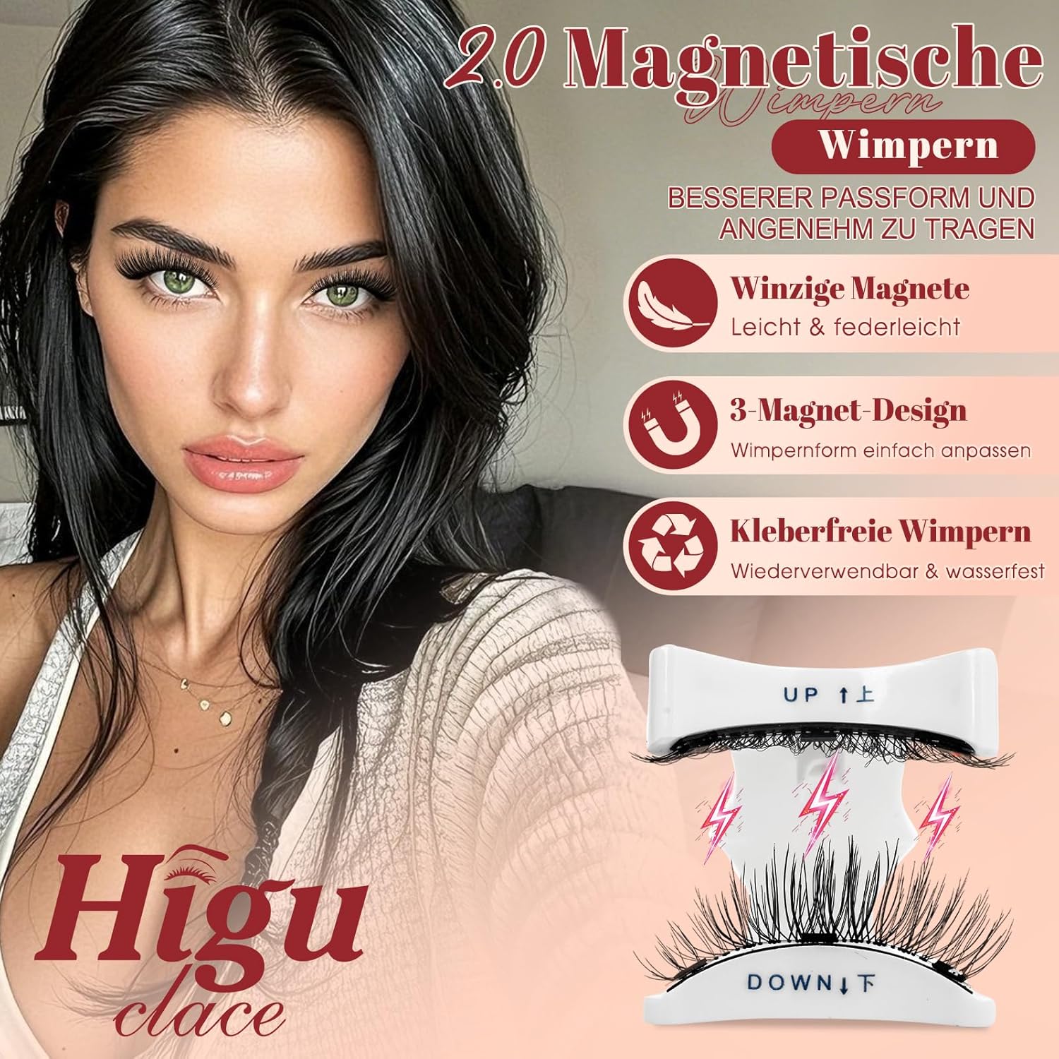 Detalle 2 de Higu clace magnetische Wimpern (magnetisch, ohne Eyeliner/ohne Kleber) mit Applikator – natürlicher Look