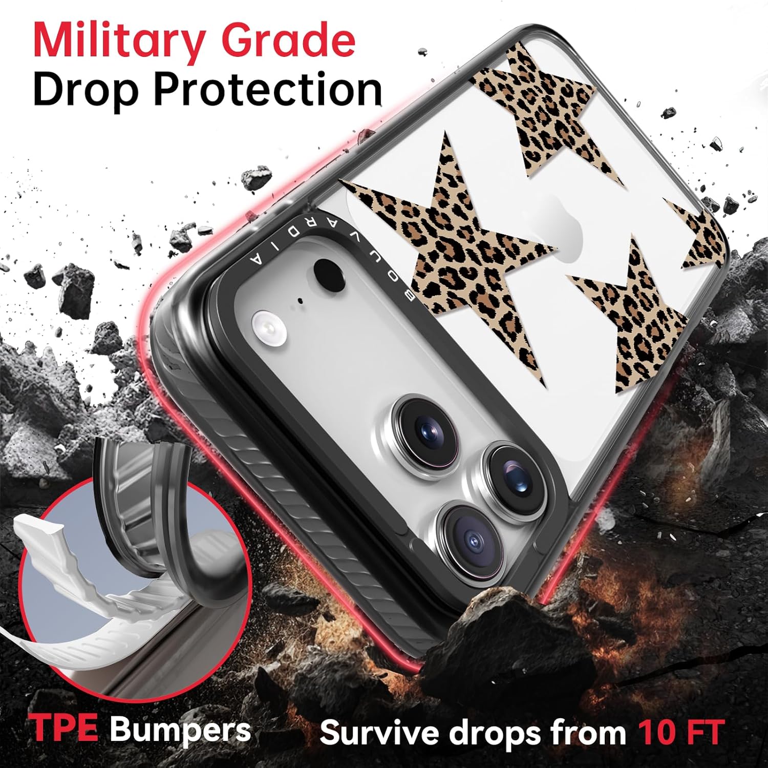 Detalle 2 de Bouvardia Bouvardia for iPhone 17 Pro Case with Cheetah Theme (Leopard Stars) — Cute, Protective 2-Layer Case