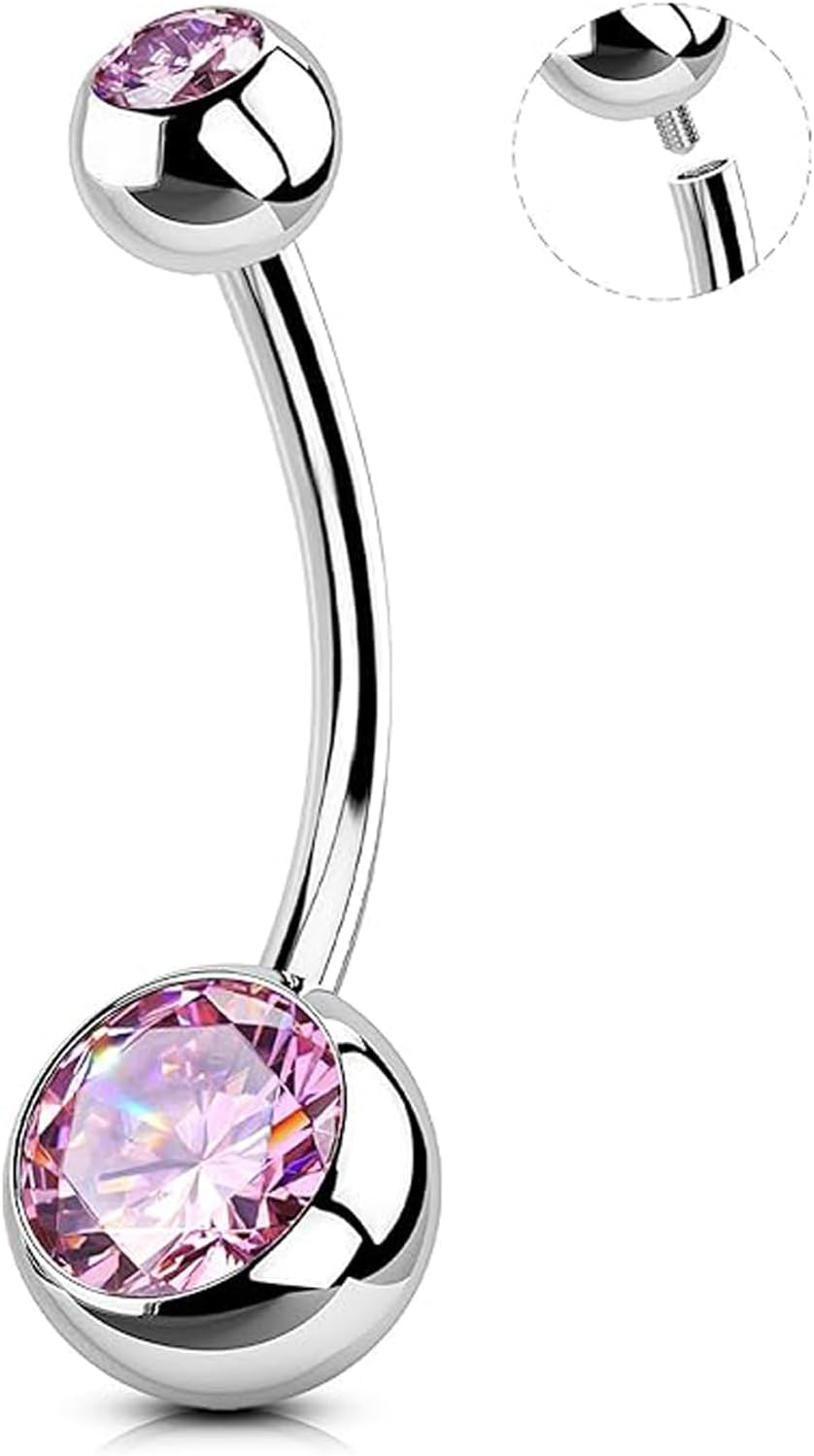 Detalle de CIZME G23 Titanium 12mm Belly Bar with Double Gem – Hypoallergenic 14G Navel Ring