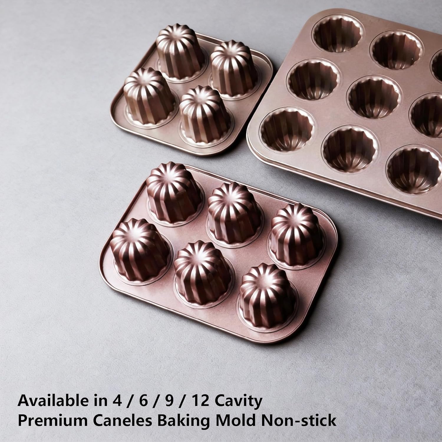 Detalle 2 de Moule à cannelés en acier au carbone antiadhésif doré 🍰
