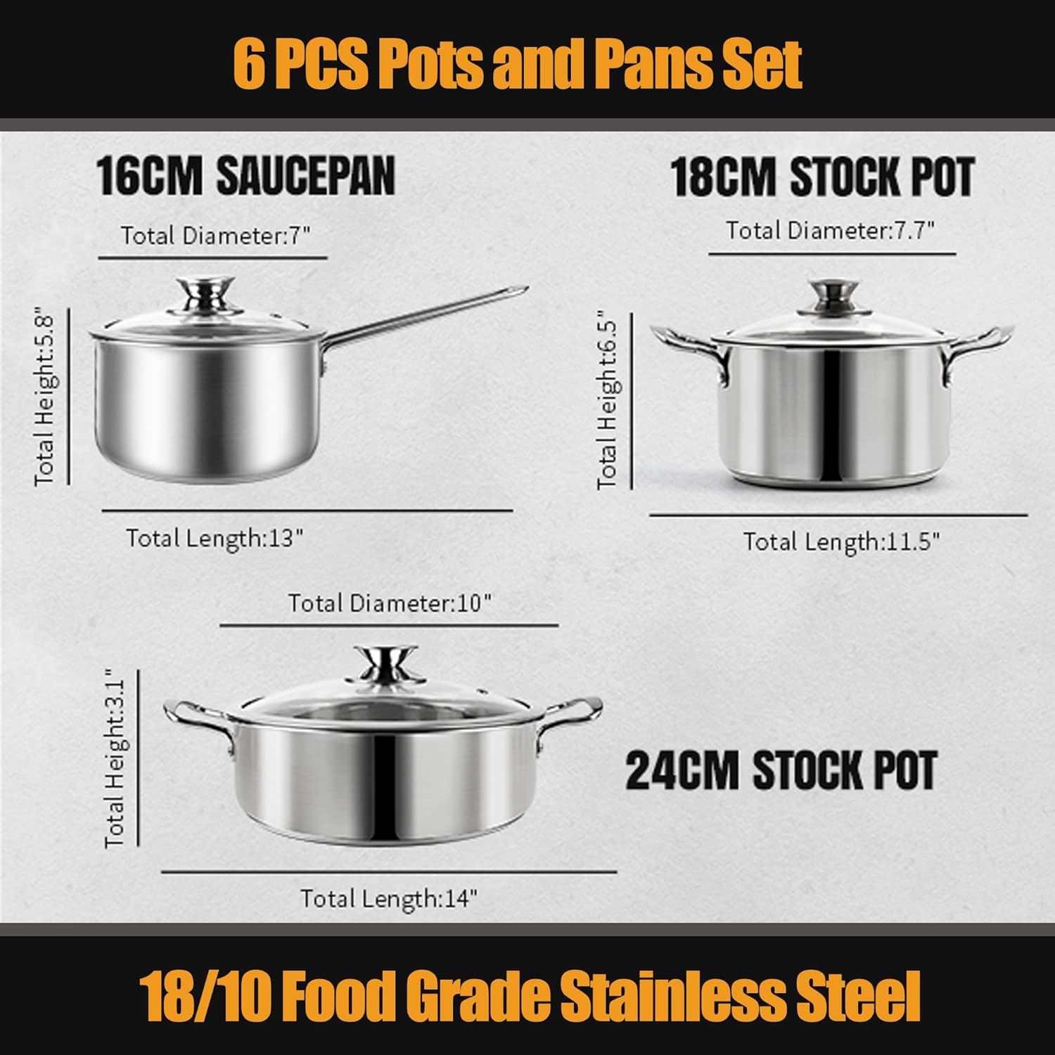 Detalle 2 de Aufranc 6-Piece Stainless Steel Cookware Set