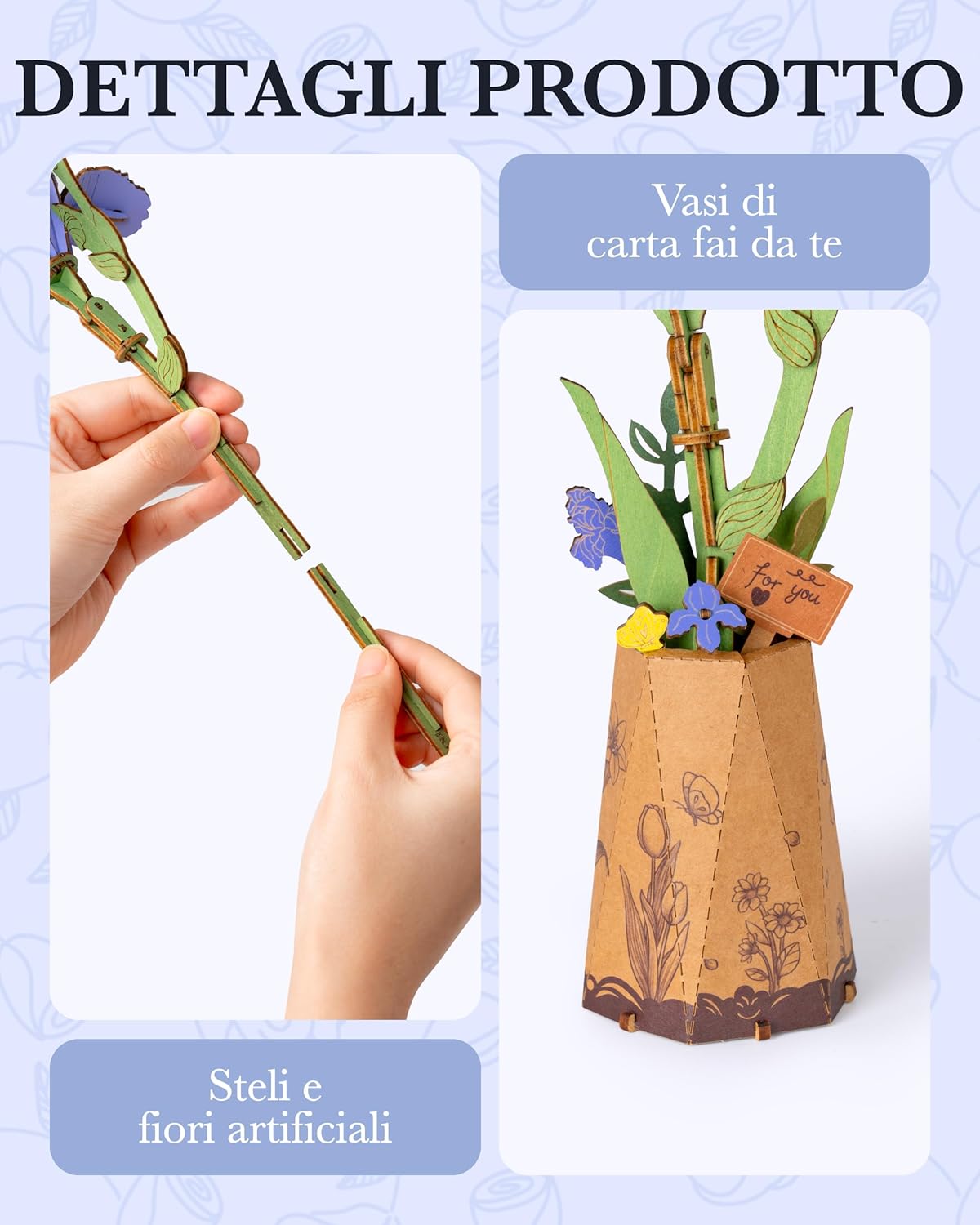 Thumbnail 2 de ROBOTIME Puzzle 3D Bois Iris Violet avec Vase – Fleur en Bois DIY à Construire