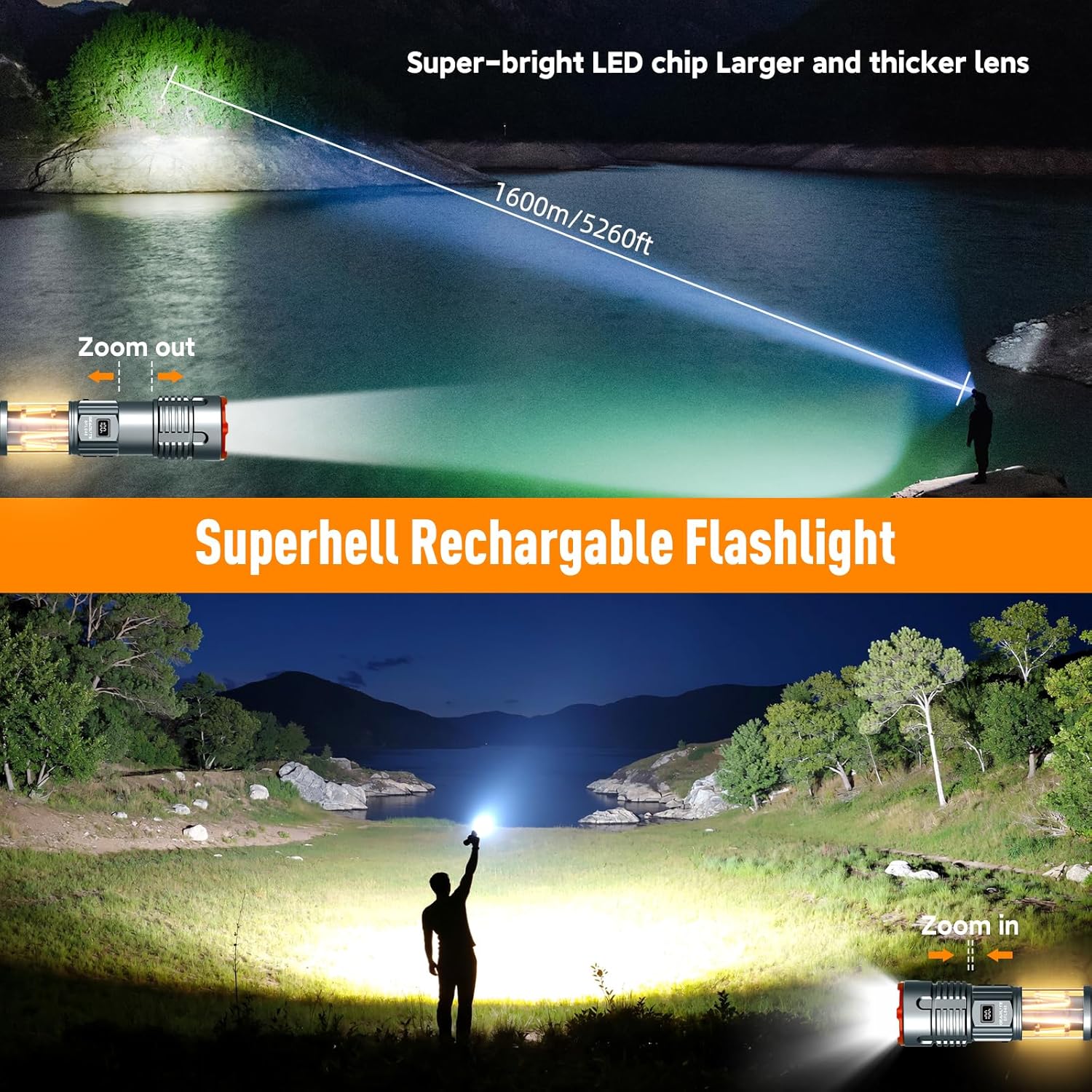 Thumbnail 1 de GEARLITE Rechargeable LED Torch with digital battery display, 11 modes and zoom (IP65)