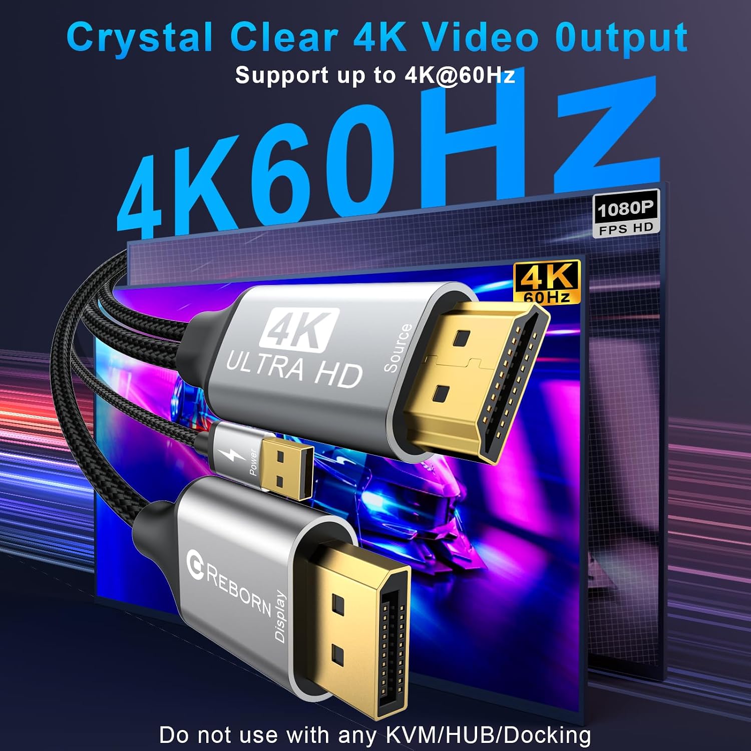 Detalle de Active HDMI to DisplayPort Cable (4K 60Hz, 1080p@120Hz) 6FT – One-Way HDMI Source to DP Monitor Adapter