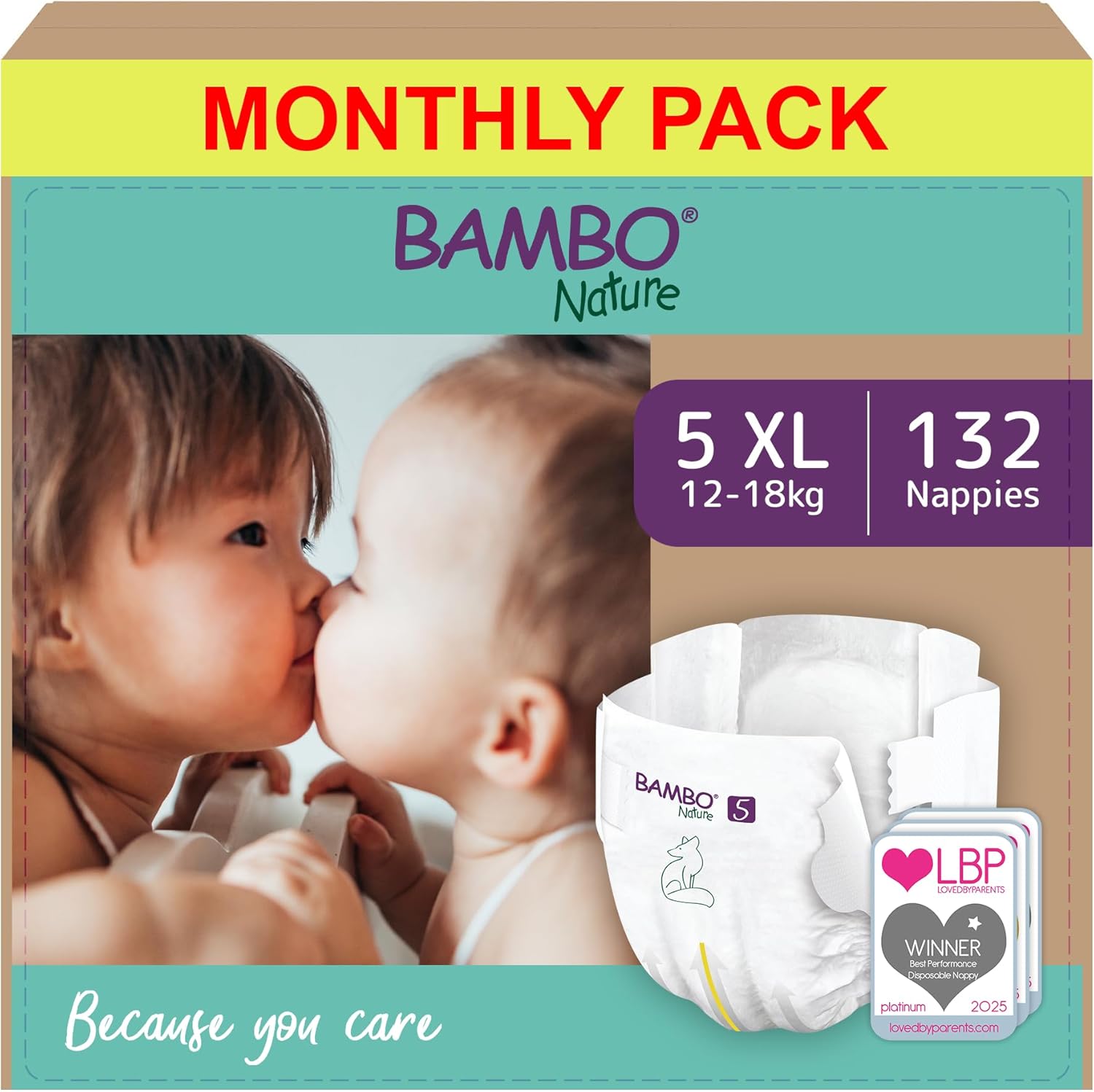 Detalle de Bambo Nature Premium Eco Nappies Size 5 (27-40lb/12-18kg) – 132 Pack, Eco-Labelled