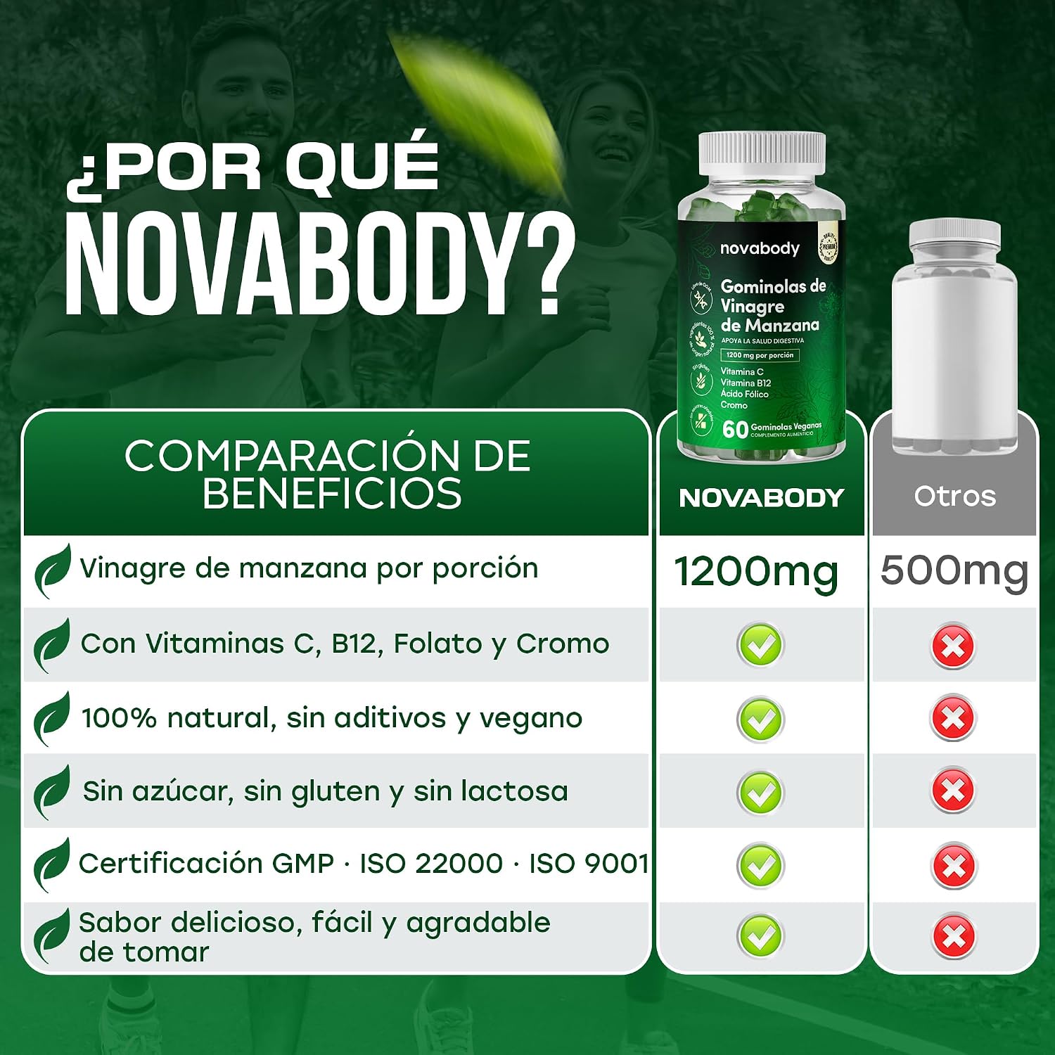 Detalle de Gominolas de Vinagre de Manzana 1200 mg — Novabody (60 gummies)