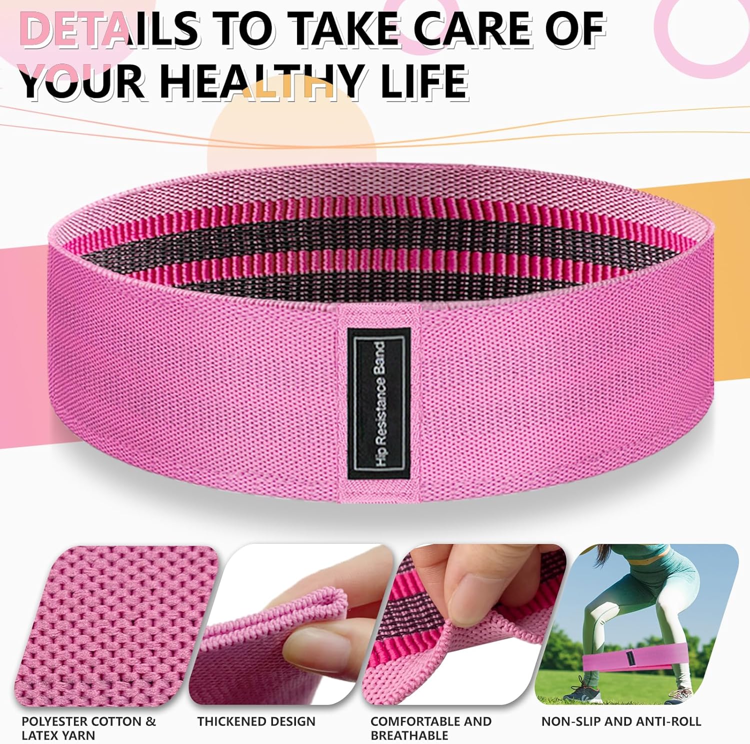 Detalle de koulate 3-Level Fabric Resistance Exercise Bands (Multi-Colored)
