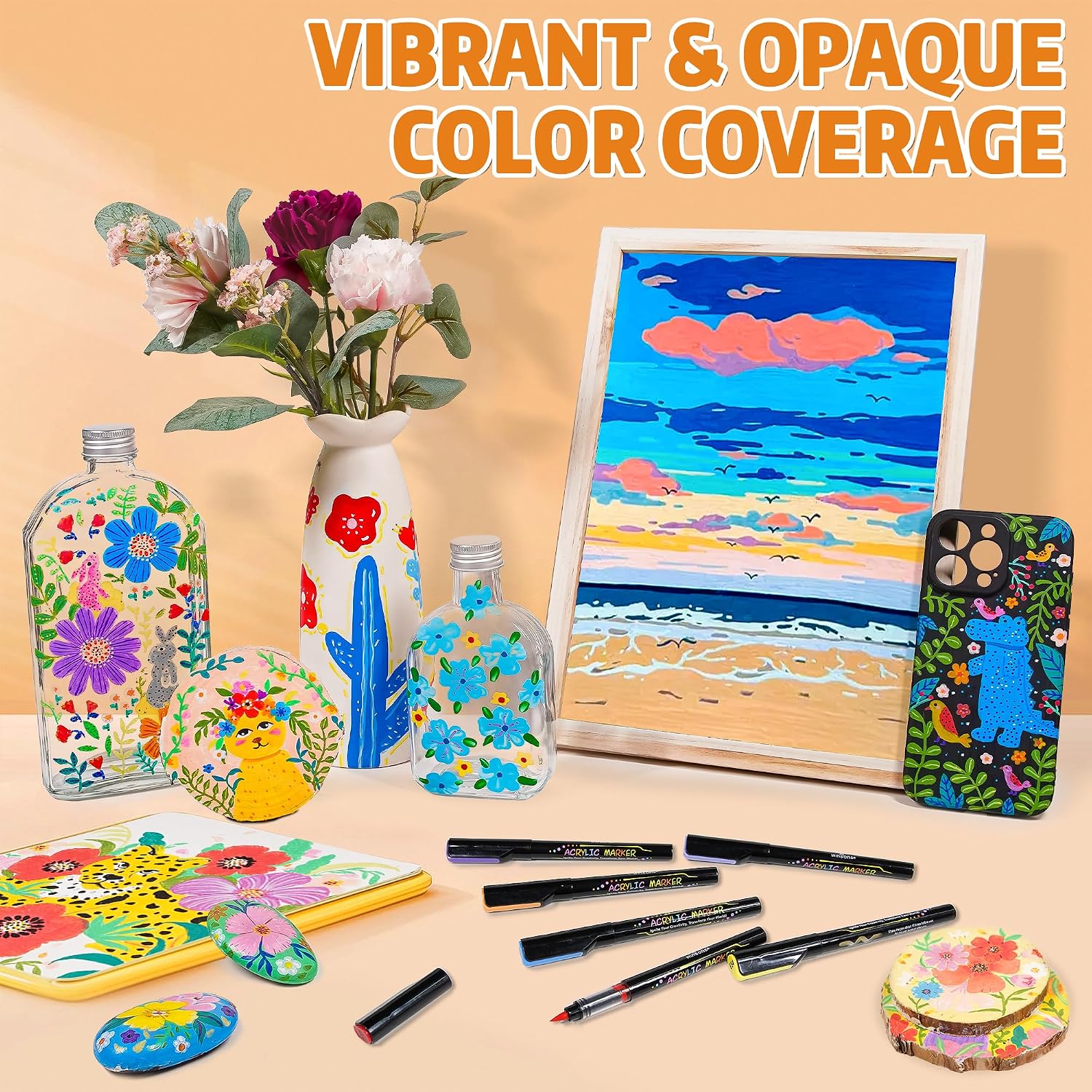 Detalle 2 de WINSONS Colouring Pens – 24 Acrylic Paint Pens with Brush Tip (waterproof, non-toxic)