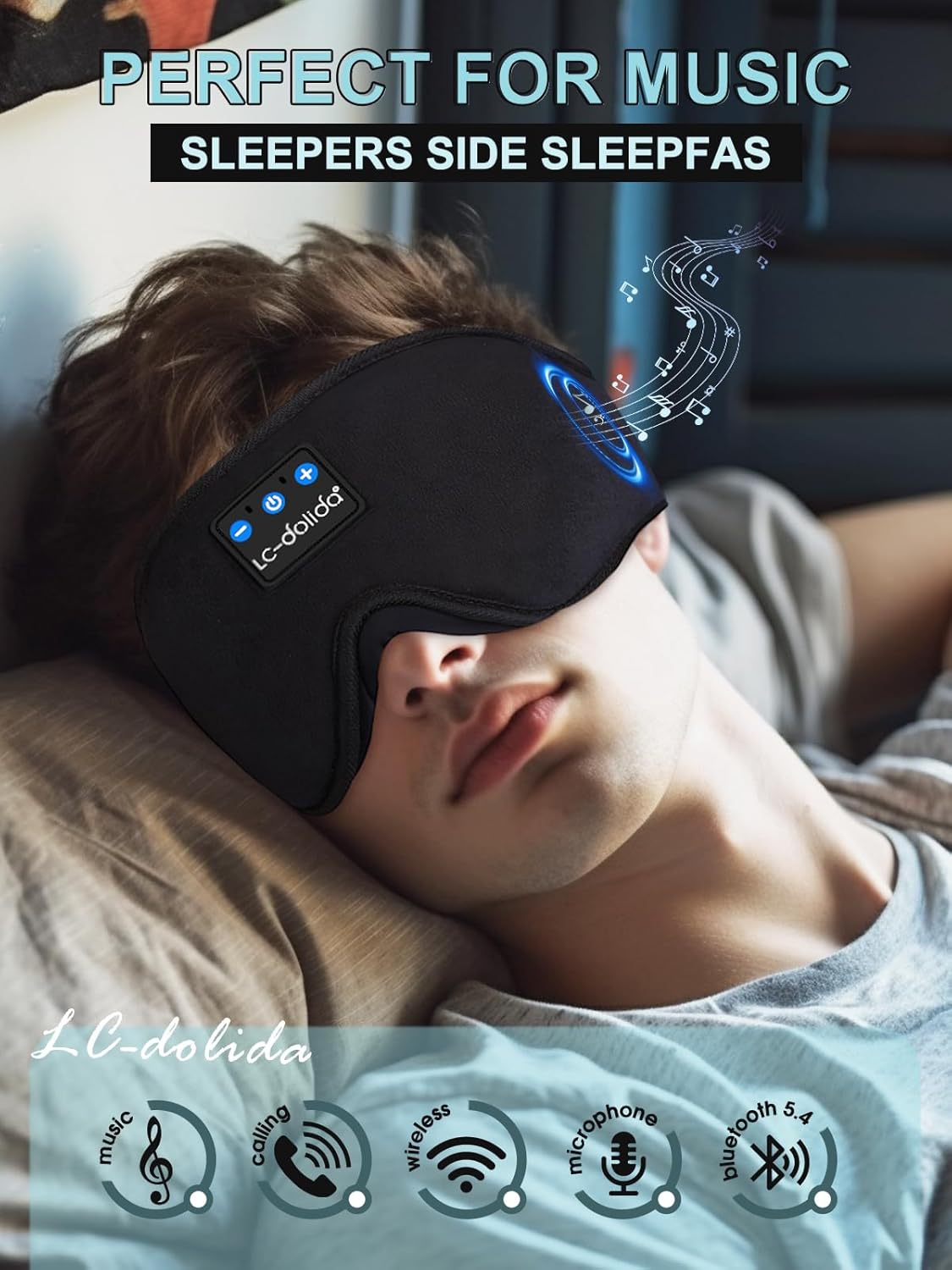 Detalle de LC-dolida Sleep Headphones Bluetooth 3D Sleep Mask