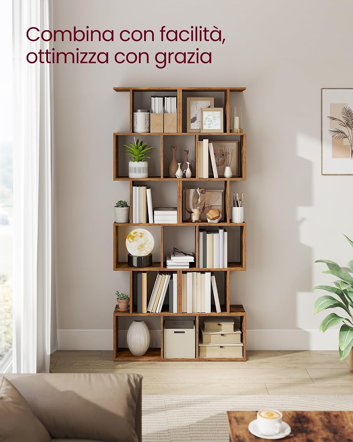 Detalle de VASAGLE CUSTOS Collezione - Scaffale a 6 Ripiani in Marrone Vintage, 24 x 40 x 191 cm