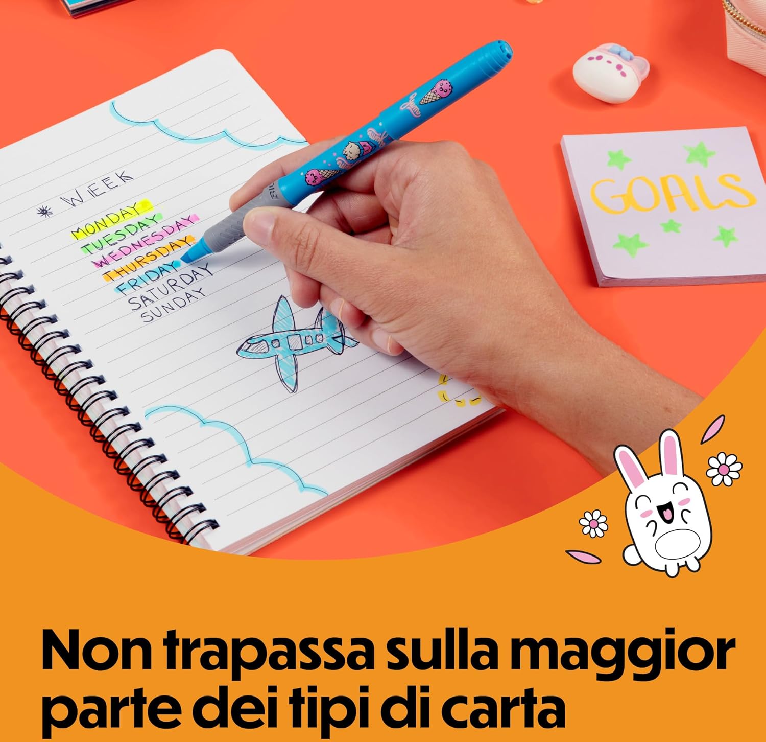 Detalle 2 de Penne Evidenziatori BIC Highlighter Grip Décor Serie Kawaii Punta a Scalpello – Confezione da 10