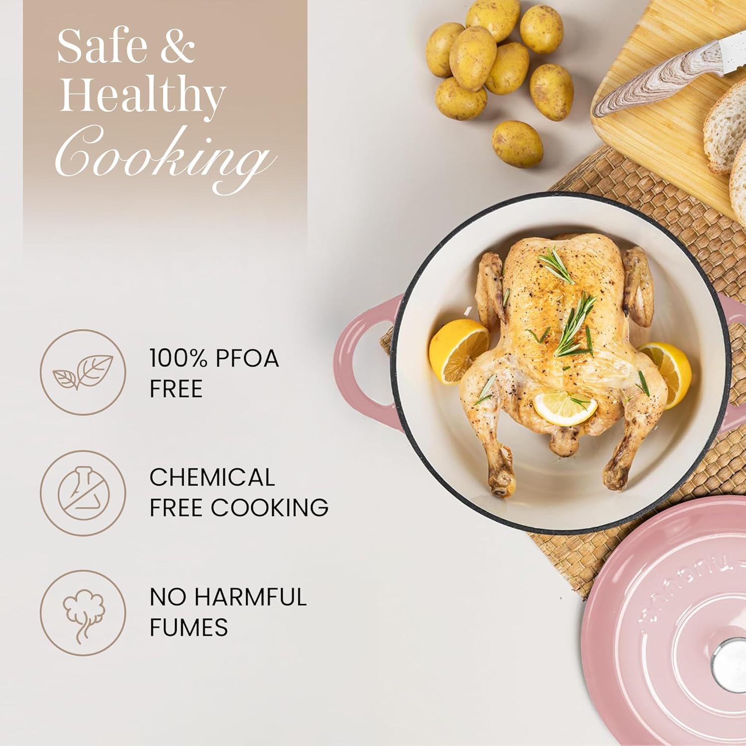 Thumbnail 3 de nuovva Enamelled Cast Iron Dutch Oven Pot with Lid – 6.4 Quart, 28cm Pink