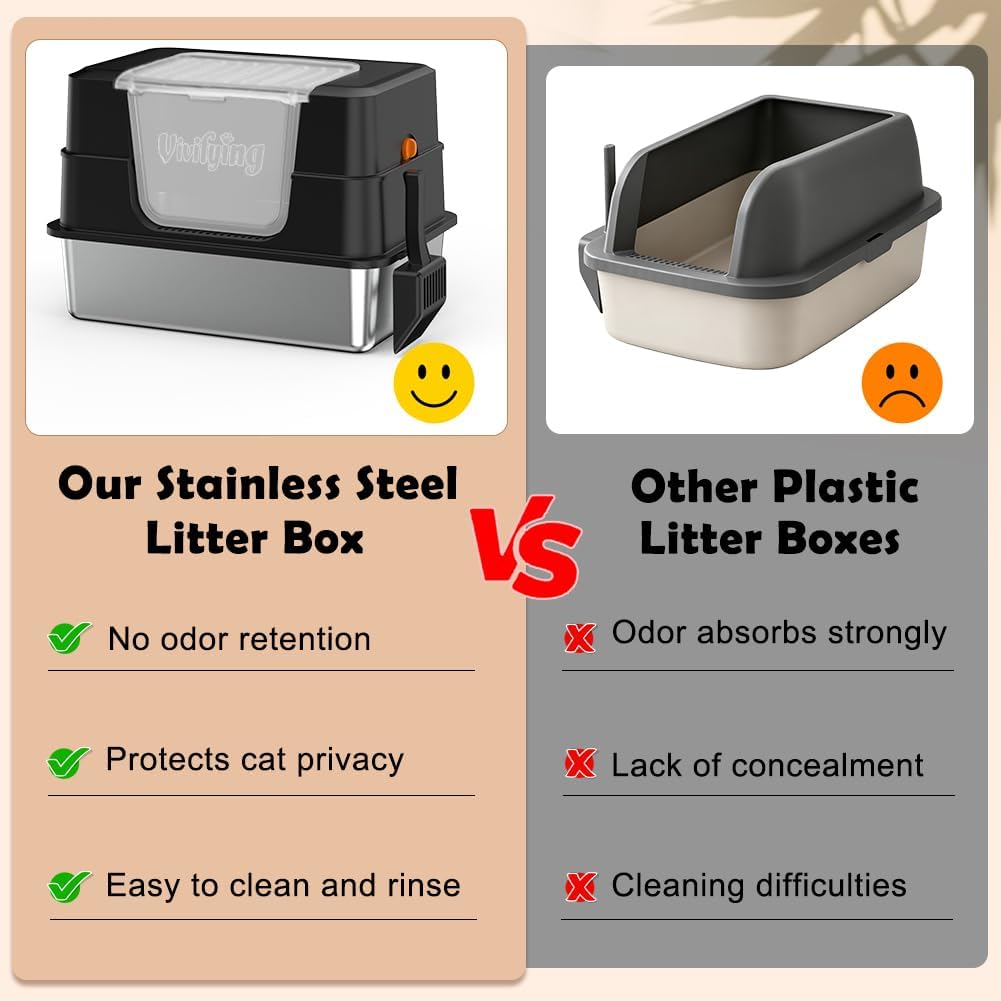 Thumbnail 6 de Vivifying XL Stainless Steel Cat Litter Box with Lid, Side Entry, Black