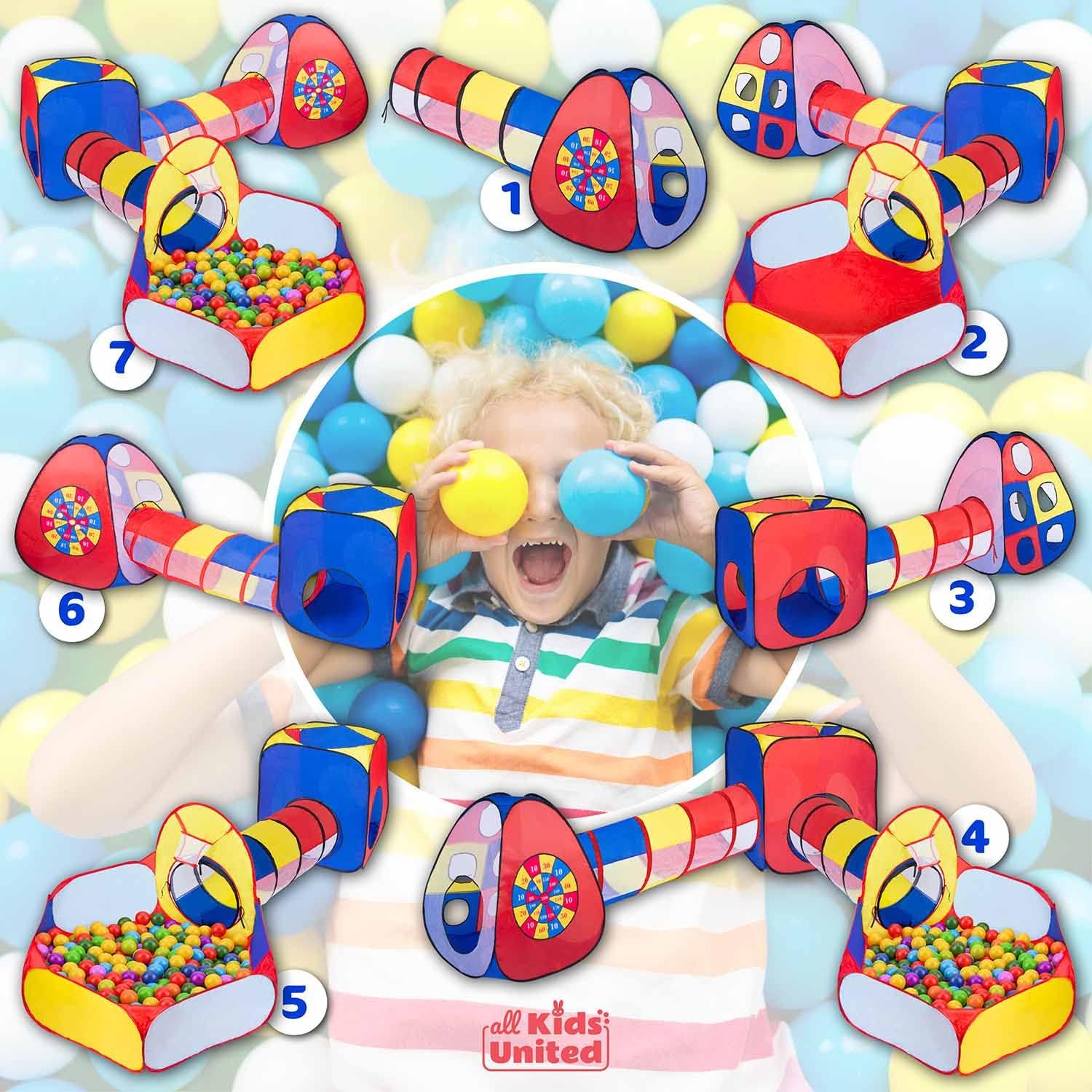 Thumbnail 6 de all Kids United® Spielzelt mit Tunnel & Bällebad (ohne Bälle) – XXL Spielland 5-teiliges Pop-Up Spiel-Haus mit Tasche