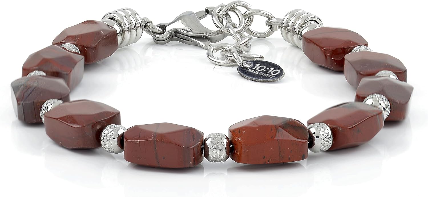 Thumbnail 2 de 10:10 Bracciale Uomo Donna: eleganza daily con nuggets di diaspro e sfere diamantate in acciaio anallergico