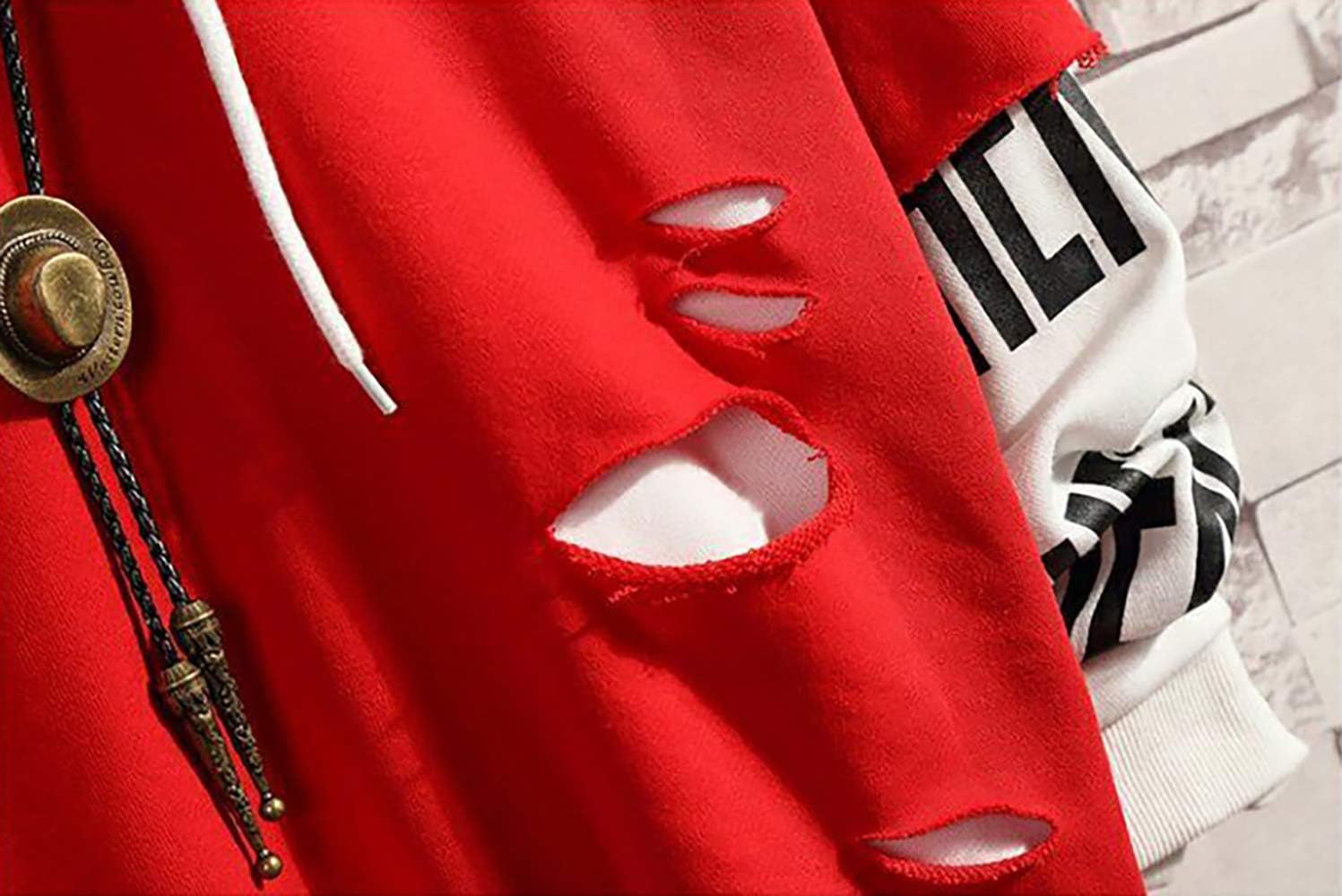 Detalle de Hello MrLin Herren Techwear Hoodie Patchwork – Streetwear mit 3D-Drucklogo