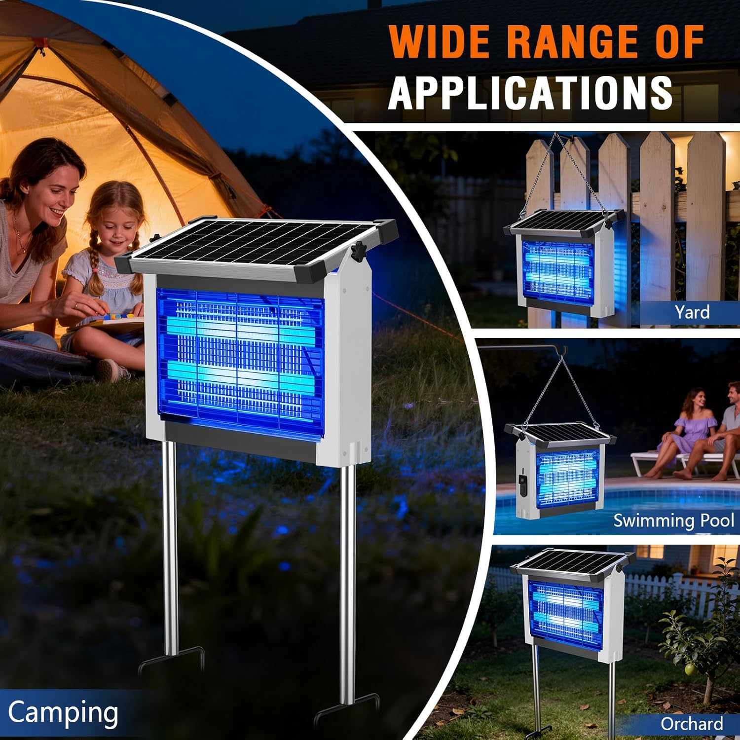 Thumbnail 6 de Zechuan Solar Bug Zapper Outdoor (4500V) Rechargeable, Waterproof Electric Fly Trap with Solar Panel