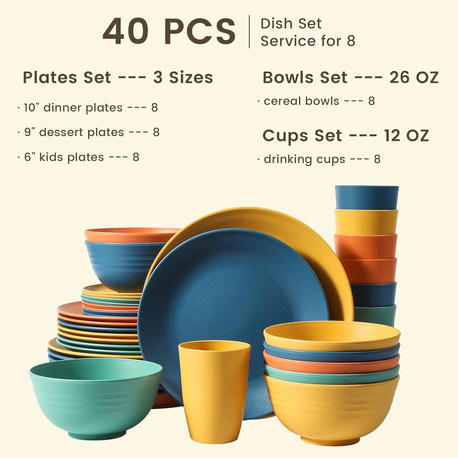 Detalle 2 de Homienly 40-Piece Premium Wheat Straw Dinnerware Set for 8