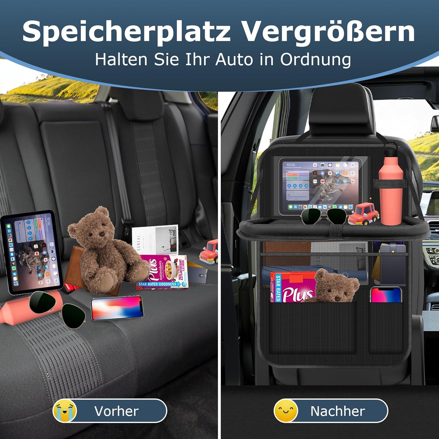 Detalle 2 de Oneyus Auto Organizer Rücksitz-Organizer 1 Tablet Tasche