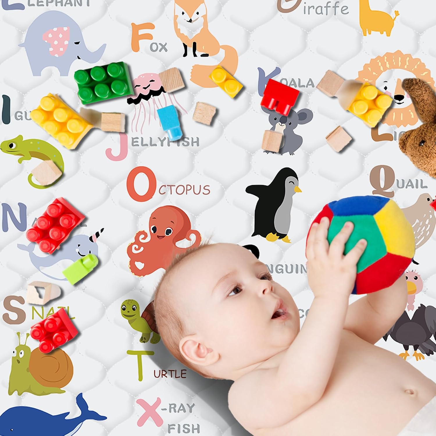 Detalle 1 de FUGWU Animal Alphabet-A Baby Play Mat, 50 x 50 Inch, Foldable and Machine Washable