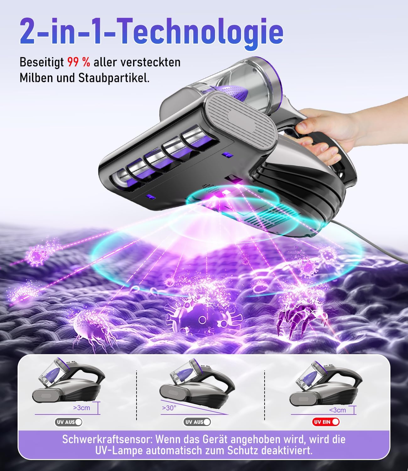 Thumbnail 2 de PEXCHO PM600 Milbensauger mit UV-Licht, 500 W für Matratzen, Teppiche & Sofas