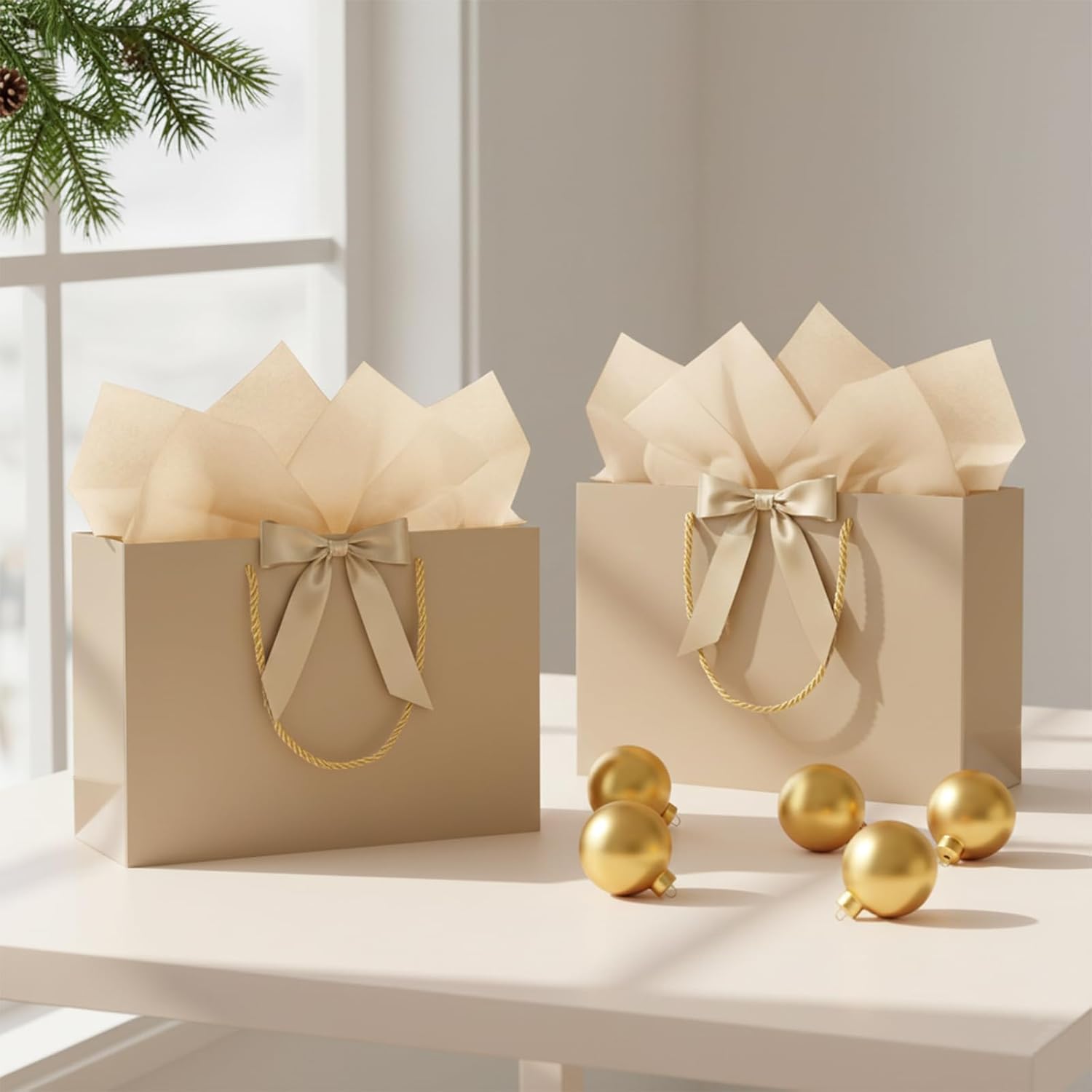 Detalle de NADSSJL 6-piece Champagne gift bags set (with tissue wrappers and greeting cards) for birthdays, weddings and Christmas