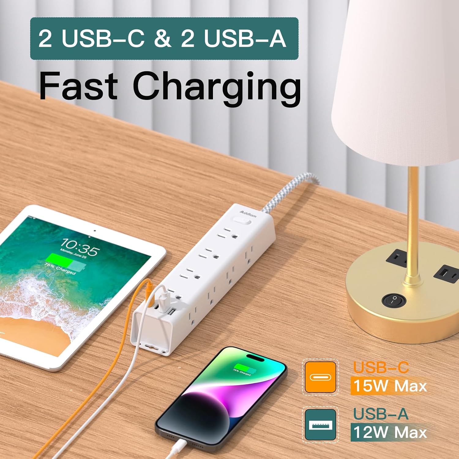 Detalle 2 de Surge Protector Power Strip 1050J โ 12-Outlet Strip ๐