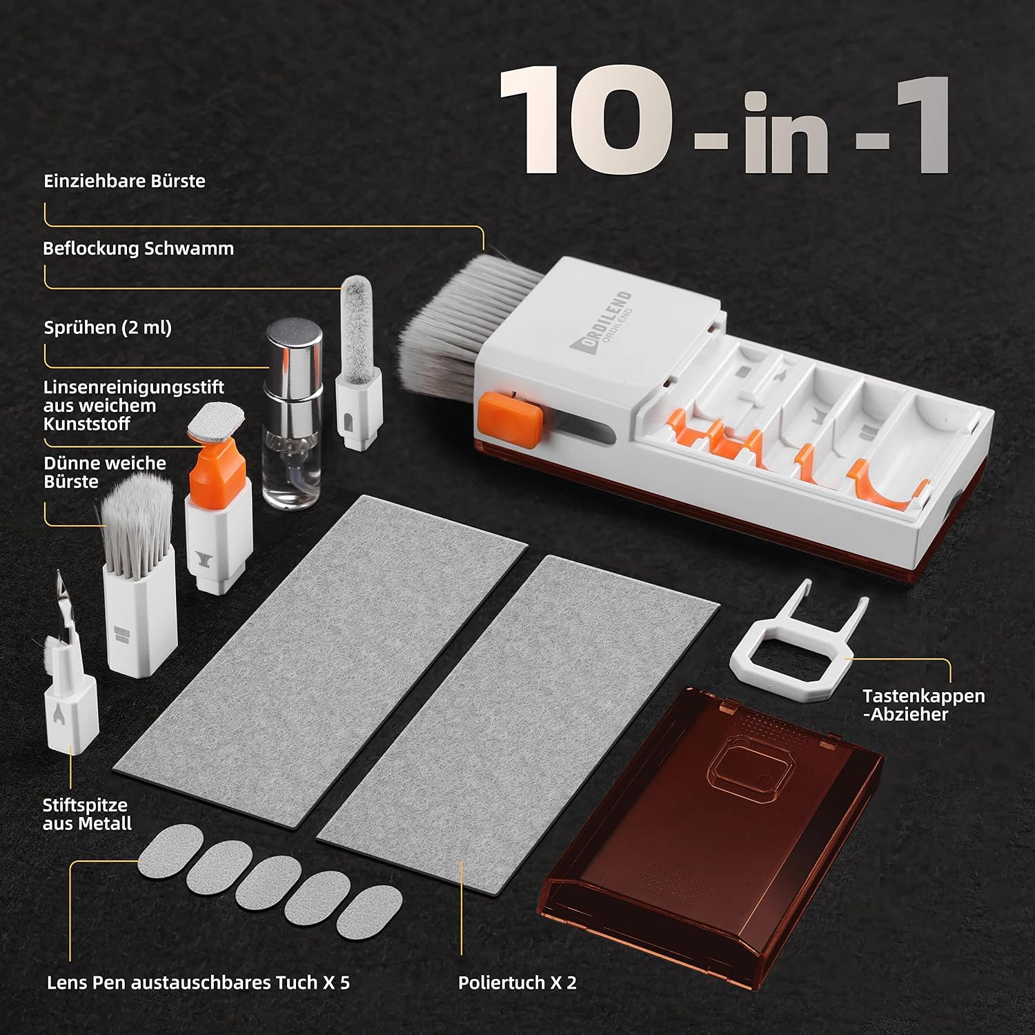 Thumbnail 4 de Ordilend Tastatur Reinigungsset für Laptop & Handys – mit Bürste, Mikrofasertüchern und Reinigungsstift (Patent)