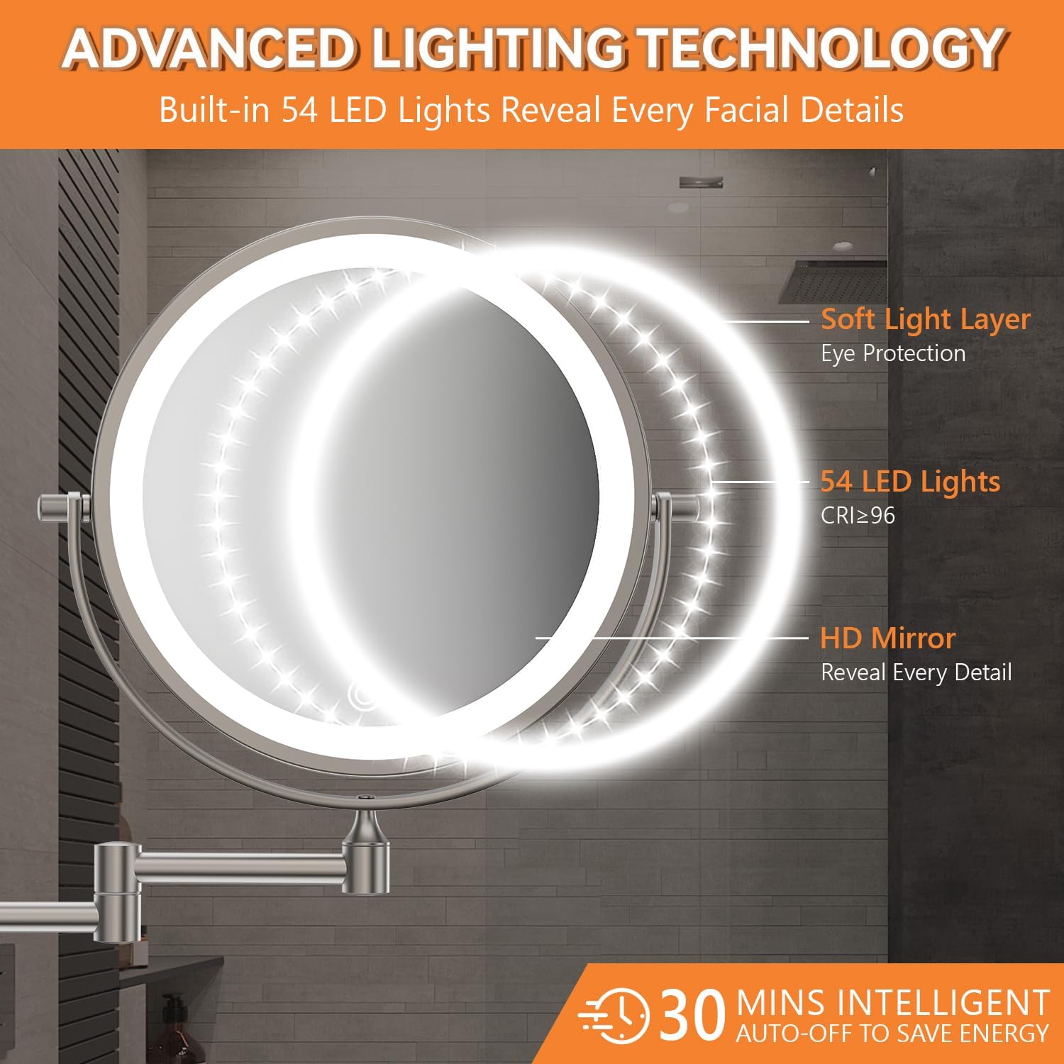 Thumbnail 3 de Auxmir 1X/30X Lighted Makeup Mirror 8" 3200 mAh 🪞