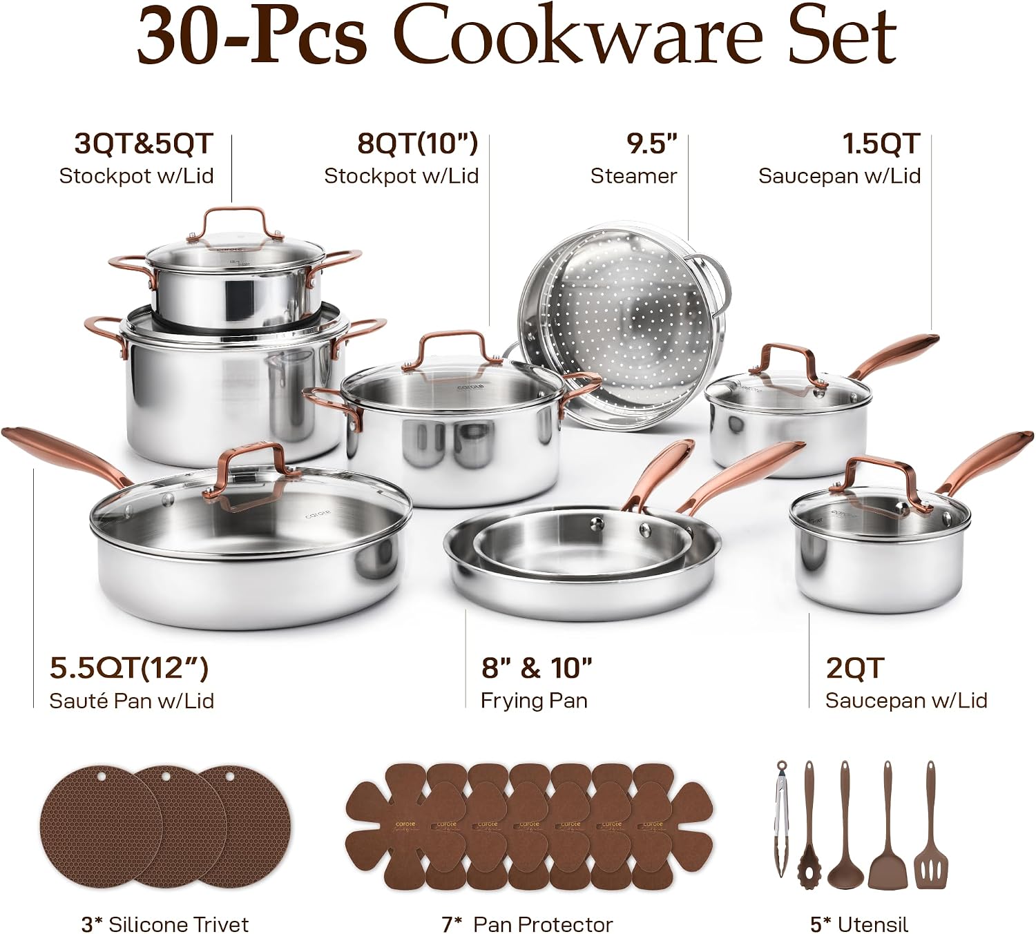 Thumbnail 1 de CAROTE Stainless Steel Cookware Set 30-Piece