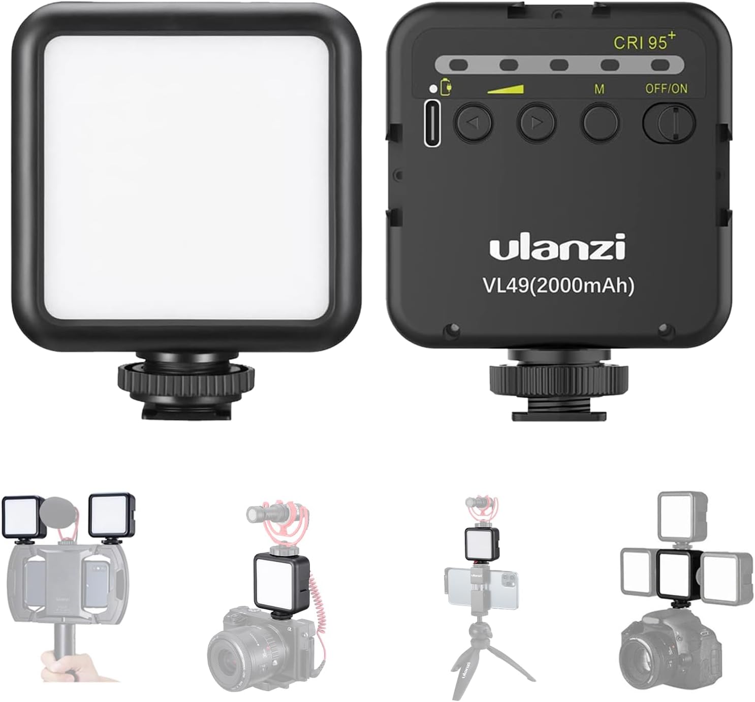 Detalle de ULANZI VL49 On-Camera LED Fill Light, 5500K, CRI 95+, USB-C