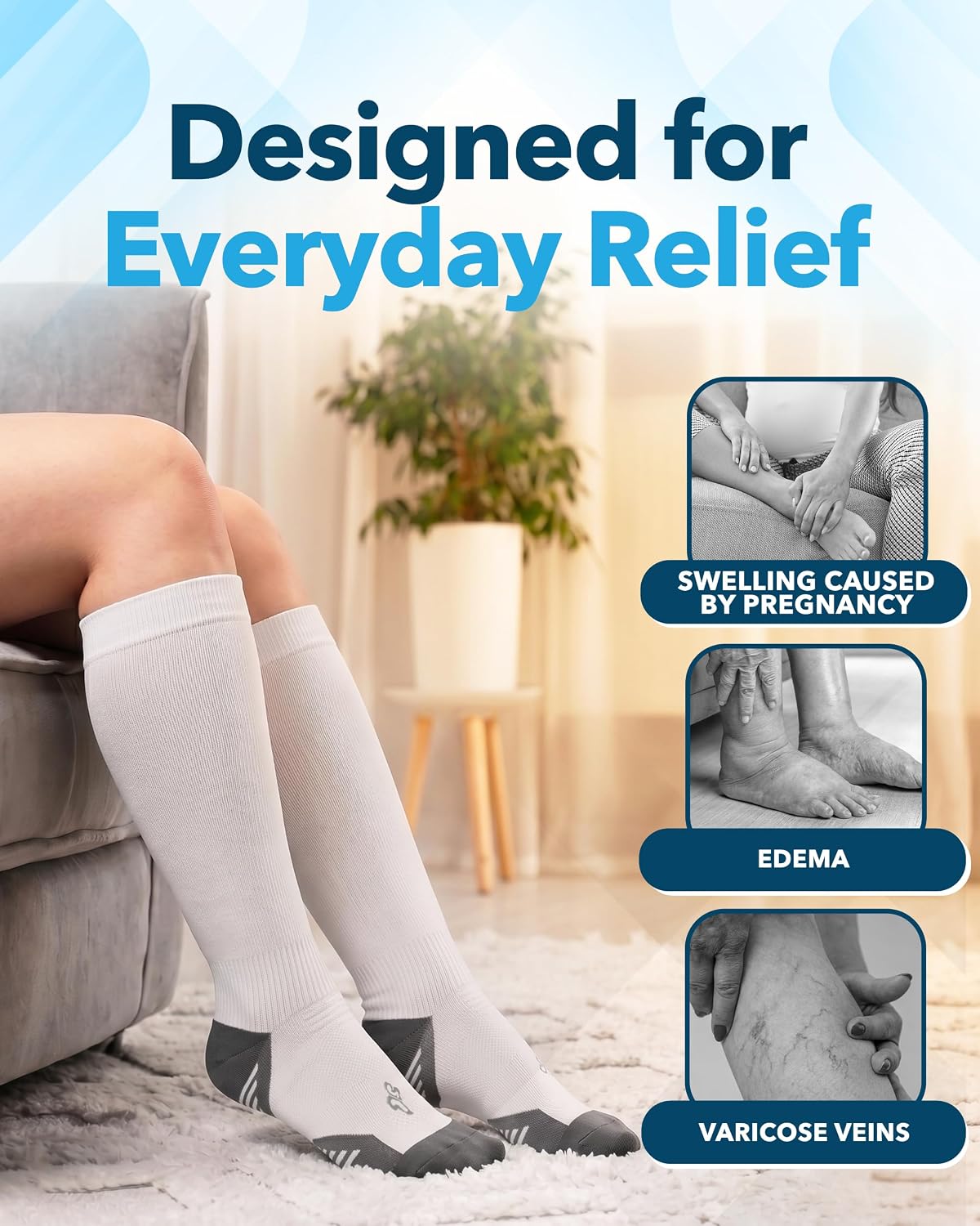 Detalle de Doctor’s Select 3 Pairs Plus Size Compression Socks (Wide Calf) 20–30 mmHg, up to 6XL