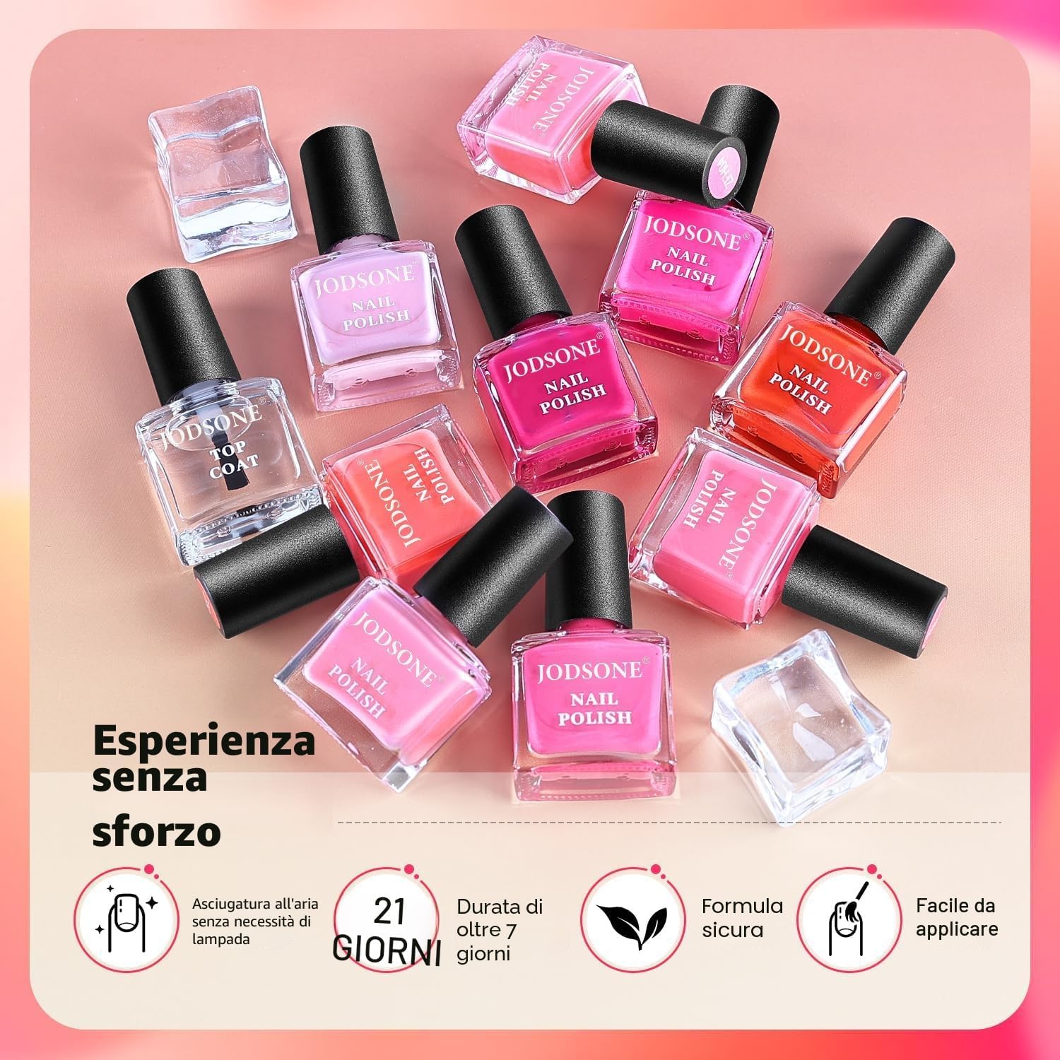 Detalle de JODSONE set di 12 smalti per unghie con 10 colori rosa + base coat e top coat ad asciugatura rapida