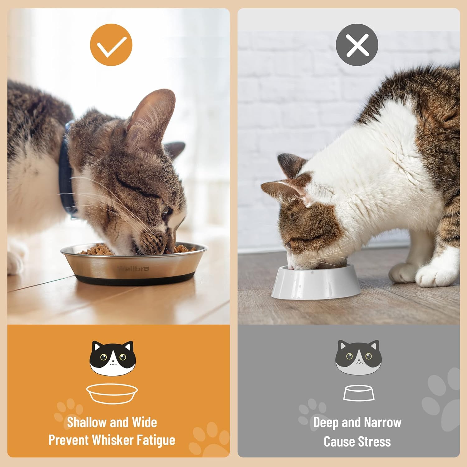 Detalle de Wellbro 15 cm stainless steel cat bowls for food and water 🐱