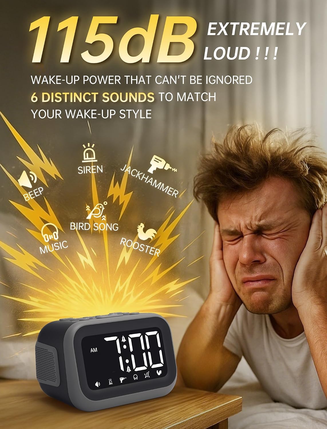 Detalle 2 de Acedeck Super Loud Alarm Clock 115 dB ⏰