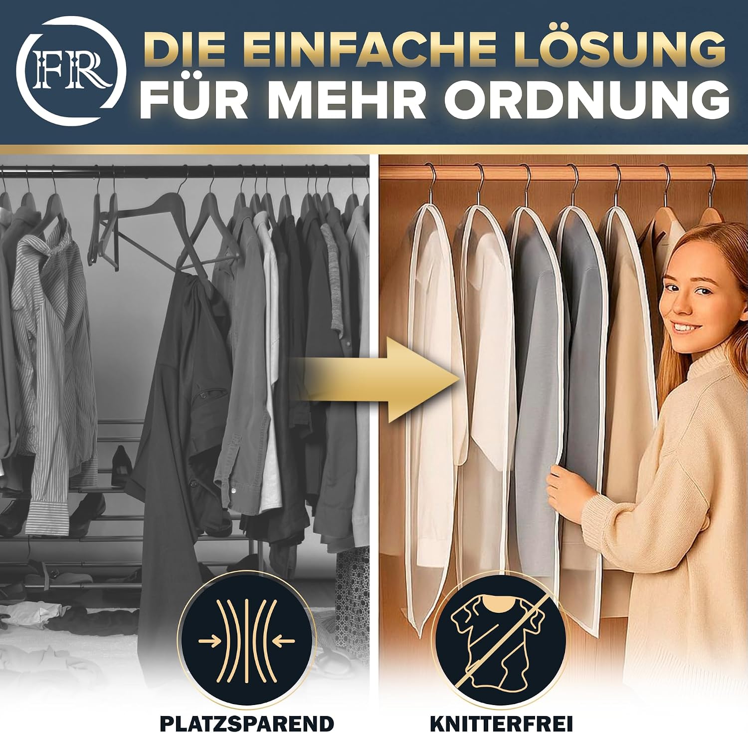 Detalle 2 de FiRiO Premium Kleiderhülle 120x60 cm – 2 Stück, mottensicher, atmungsaktiv, wasserfest, transparent