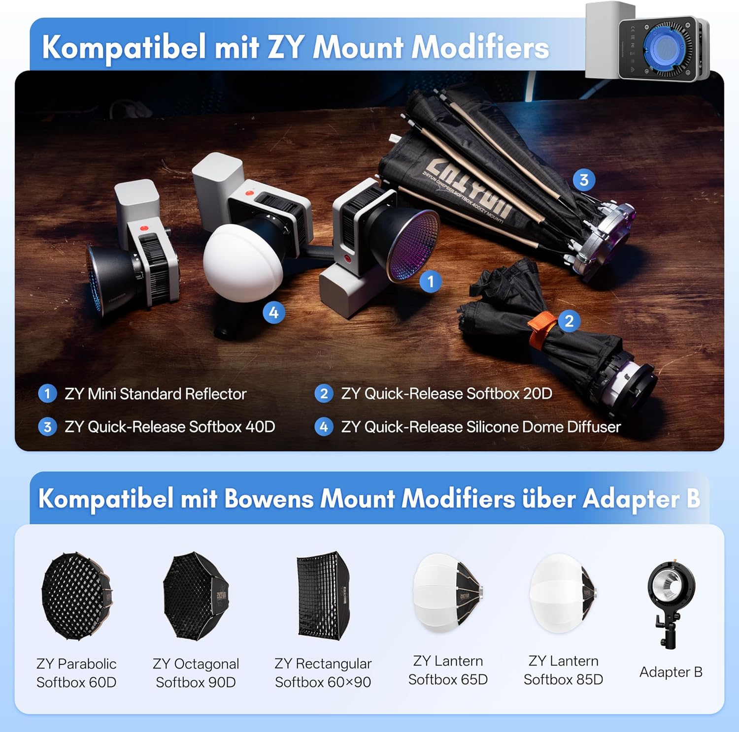 Thumbnail 6 de ZHIYUN CINEPEER CX50 Videolicht – LED-Fülllicht 50W Bi-Color mit Akku, App-Steuerung und 13 Effekten