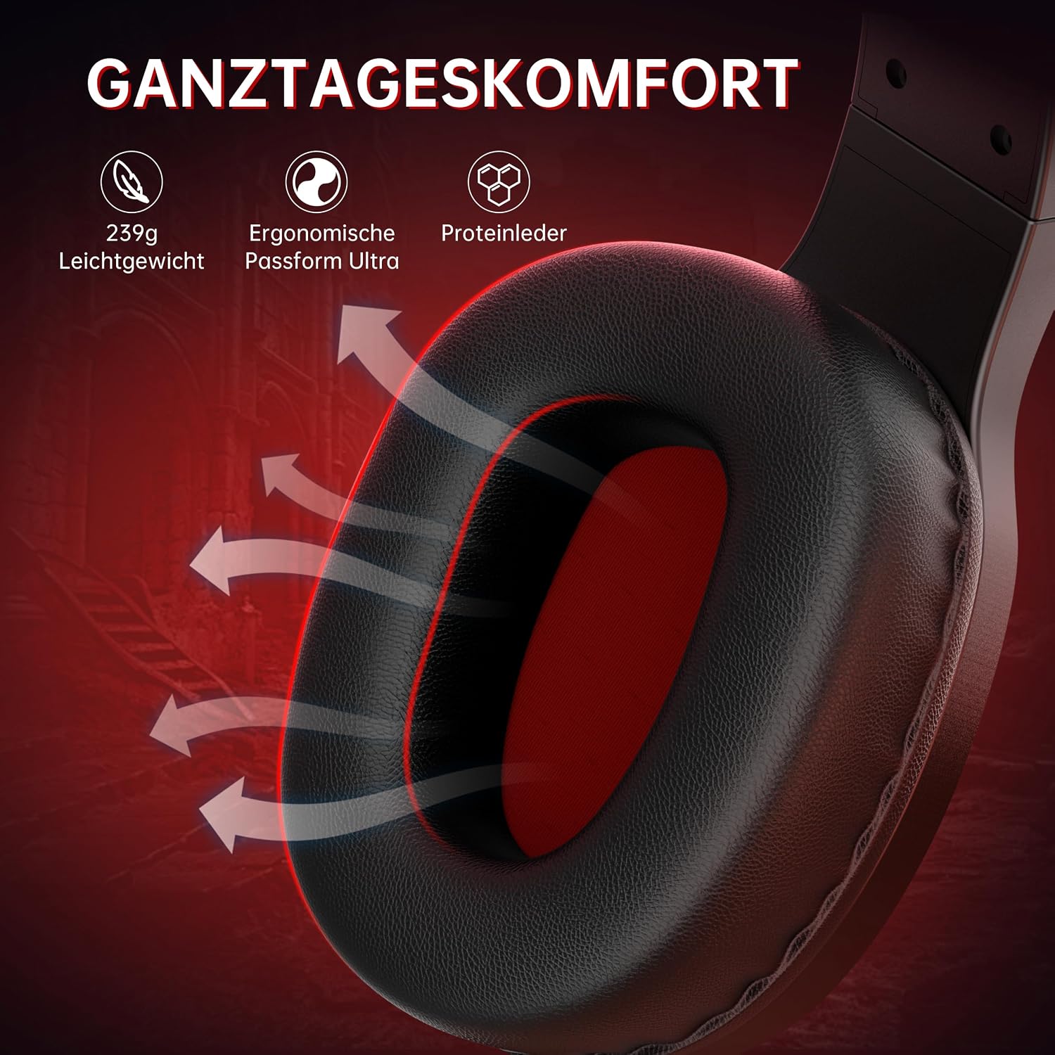 Detalle de AOC Gaming Headset kabellos – Vielseitige 4-in-1-Verbindung, 7.1-Surround-Sound und lange Ausdauer
