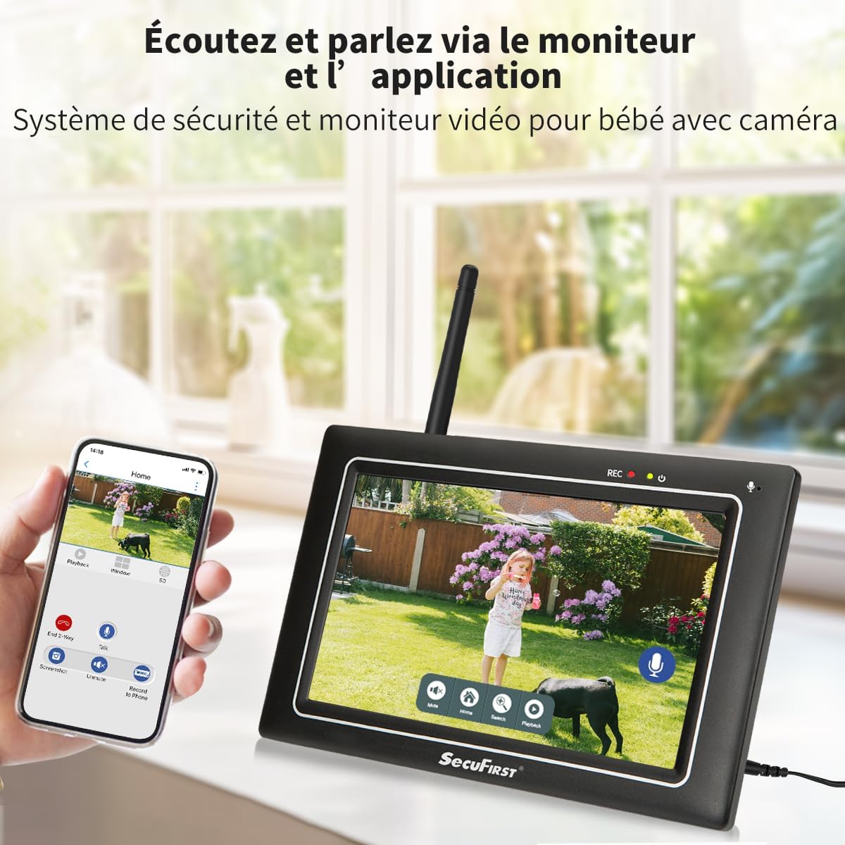 Thumbnail 4 de Kit SecuFirst: Système de surveillance sans fil 2 caméras 2K avec moniteur tactile 7" et 64 Go inclus