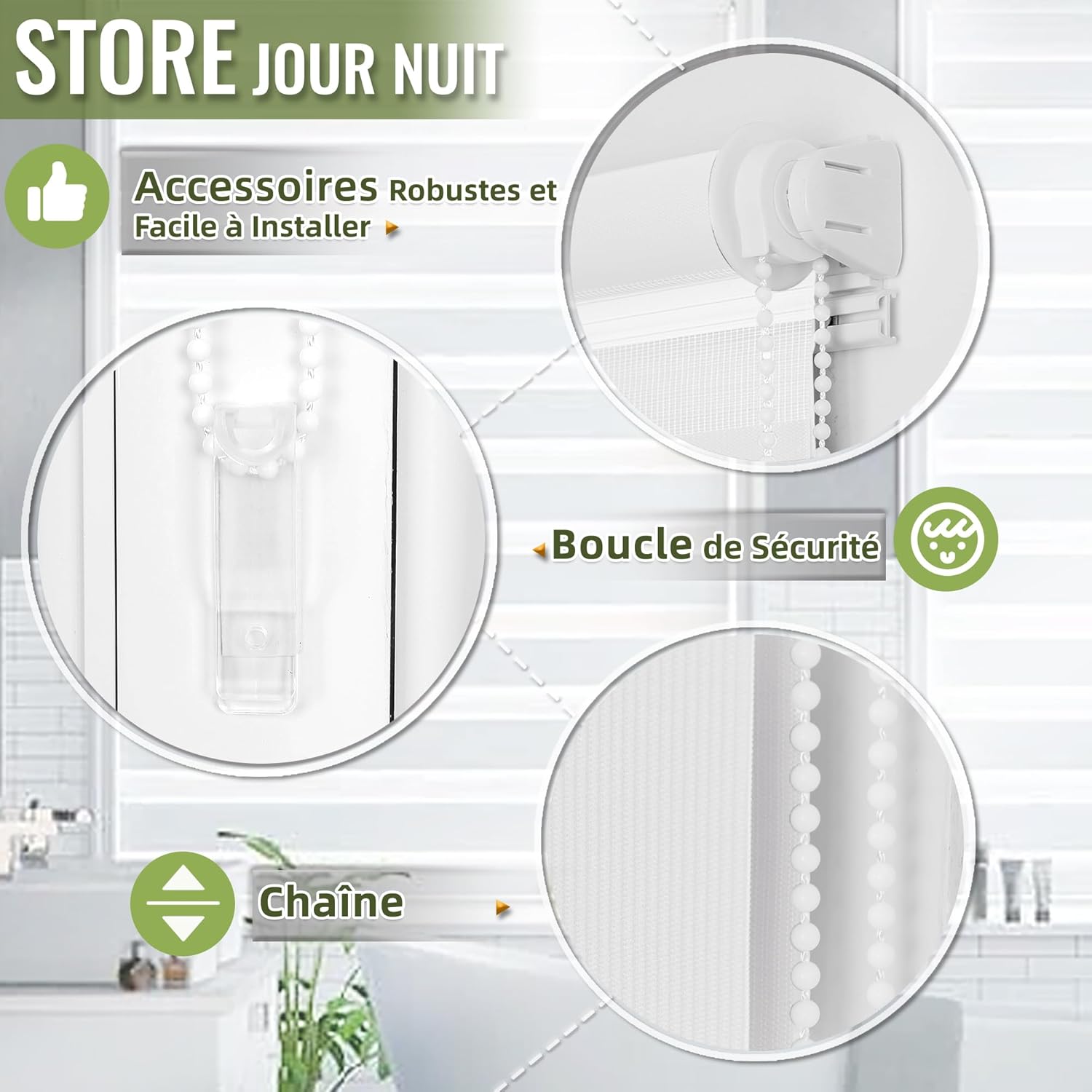 Detalle 2 de HOMEDEMO Store enrouleur jour nuit sans perçage 40×150 cm 🪟