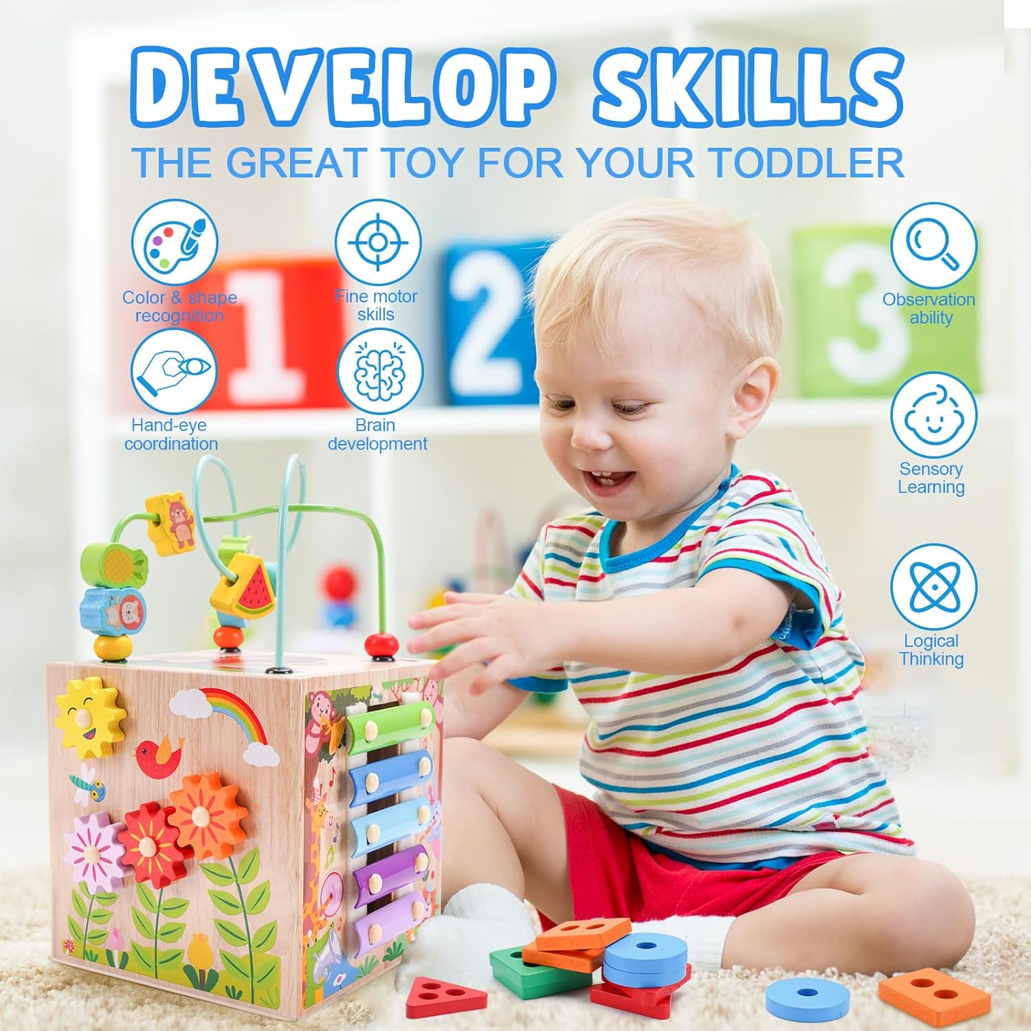 Thumbnail 3 de Wooden Activity Cube Montessori toy for 12+ months