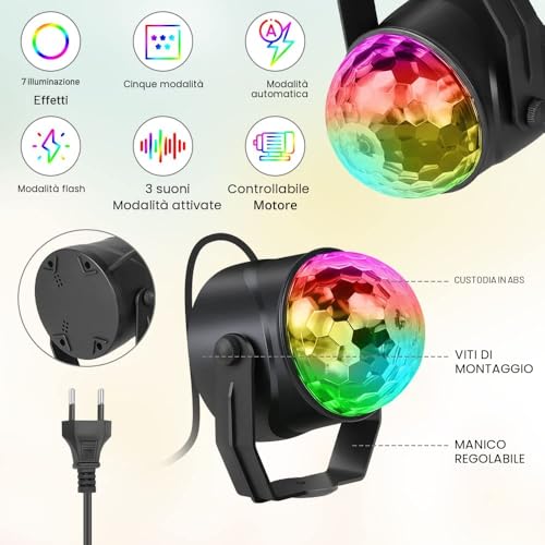 Detalle de URAQT Luci Discoteca LED 360° (2 Pezzi) - Musica Attivata, Telecomando e 7 Colori RGBP per Illuminazione Palco