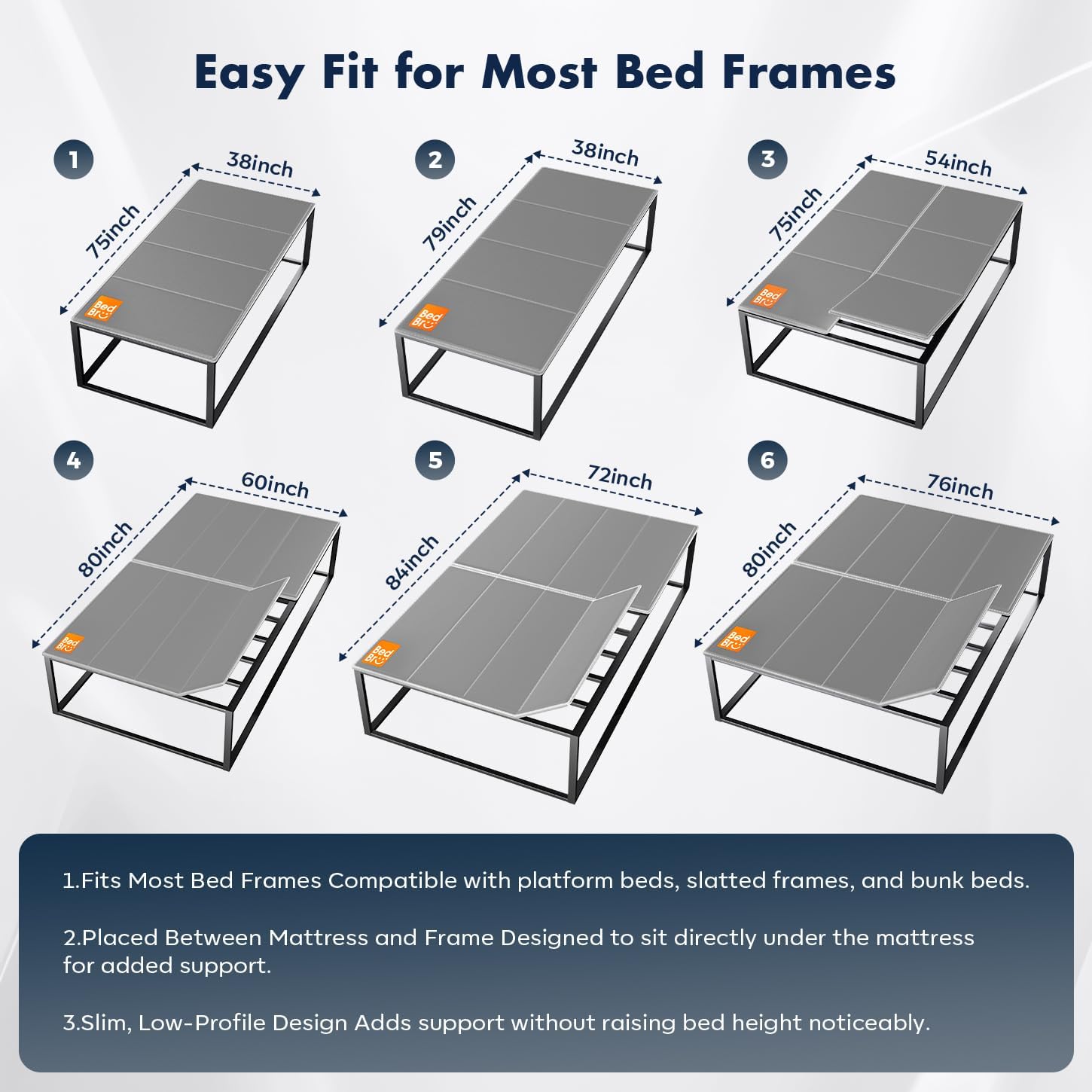 Detalle de BedBro King 10mm Bunkie Board (76" x 80") – Grey Under Mattress Support