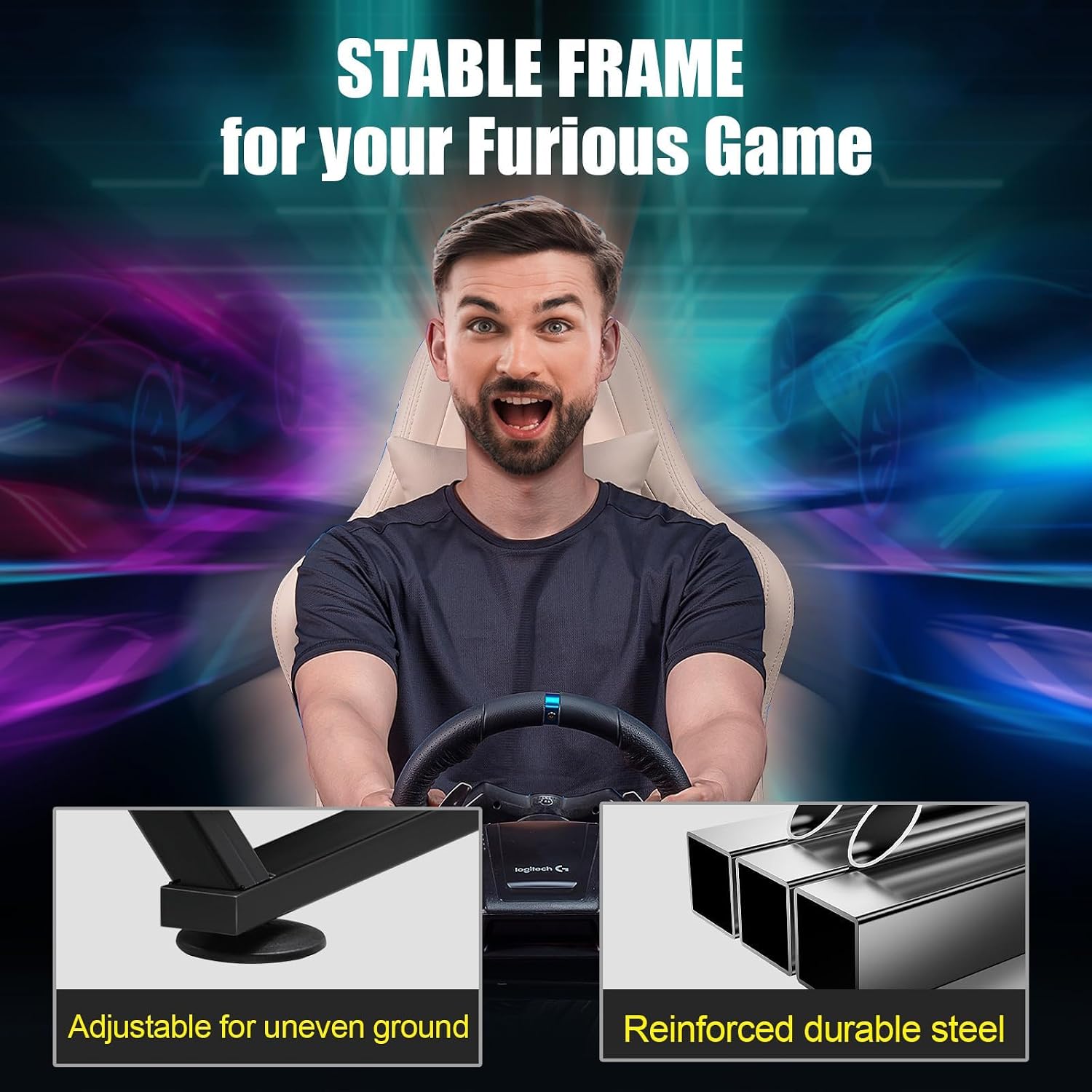 Thumbnail 2 de GTPLAYER Sim Racing Wheel Stand Simulator Cockpit: Durable, Foldable Wheel Mount for Logitech and Thrustmaster (Pedals Not Included)
