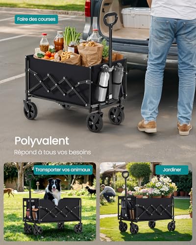 Detalle de SONGMICS Chariot de Transport Pliable – 180 kg, 90 L, robuste et compacte