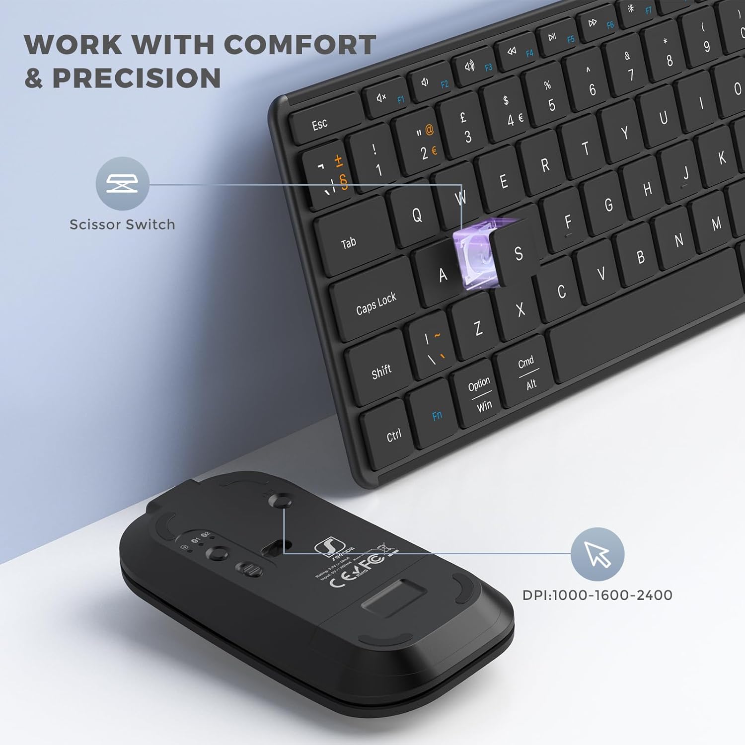 Thumbnail 4 de seenda SKM64-3 Wireless Bluetooth Keyboard & Mouse Set (QWERTY UK) – Ultra-slim rechargeable multi-device