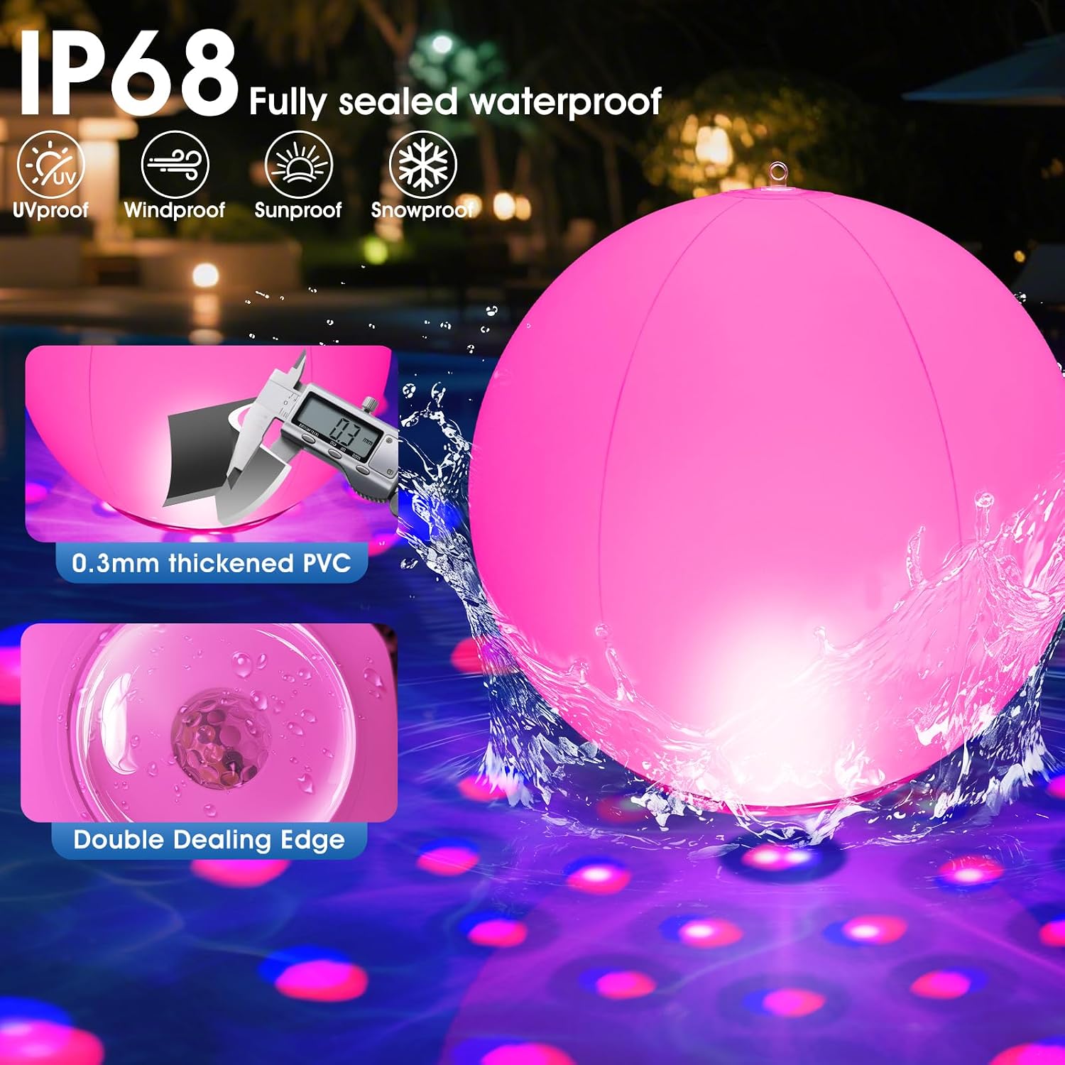 Thumbnail 6 de KingSom 2026 Lumière Piscine Flottante — Boule lumineuse IP68 Ø38 cm, 2 pièces